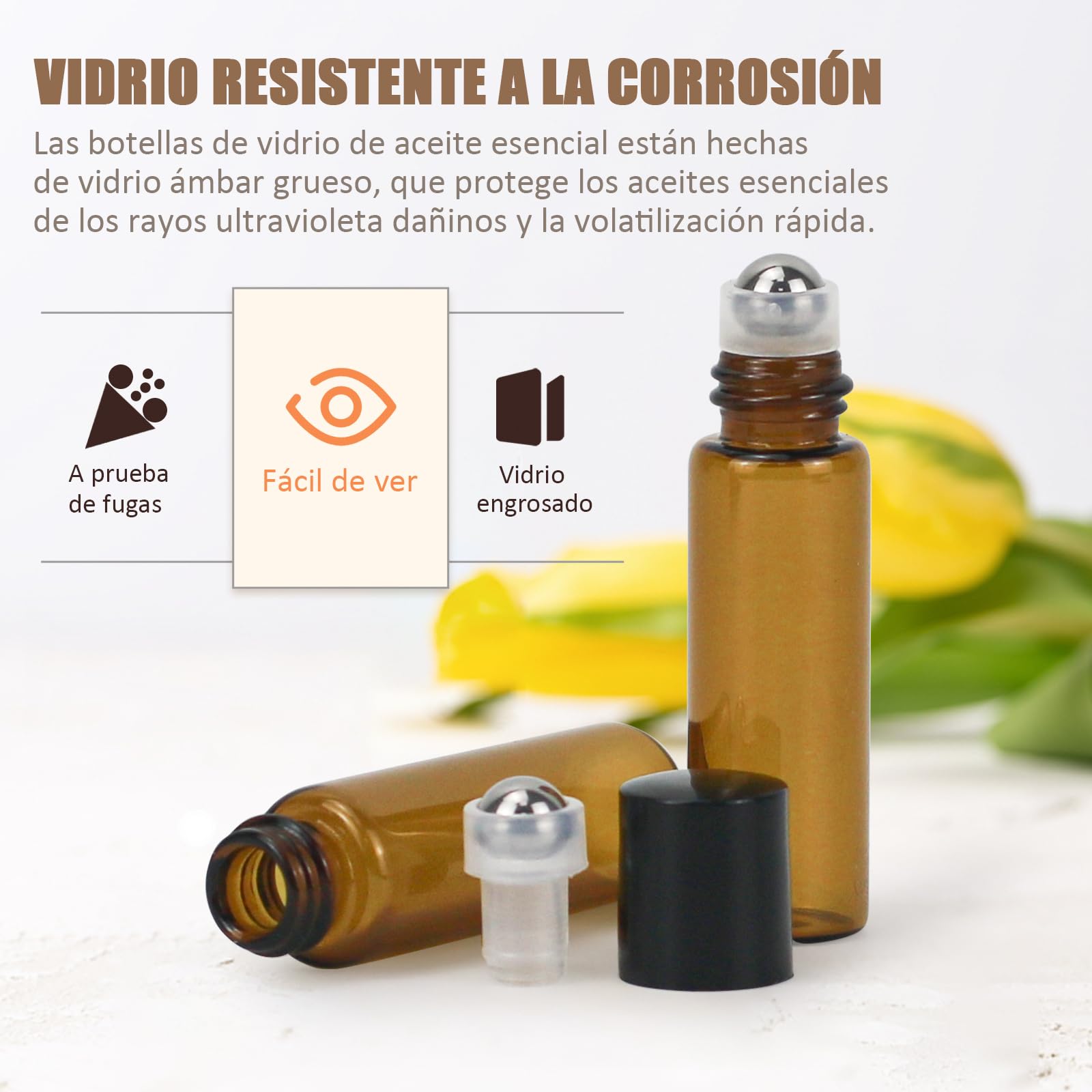 Roll On Aceites Esenciales 5ml Botellas Rollon Cristal Rellenable Perfume Roll on con Bola de Acero Inoxidable 16 pcs