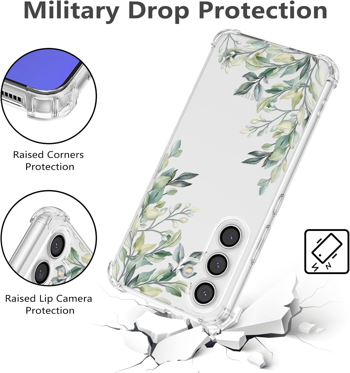 RALEAVO Floral Case for Samsung Galaxy S25,Clear Leaves Flower Phone Case Slim Cute Cover for Girls Women,Transparent Soft TPU Bumper Protective Case with Reinforced Corners,Leaves - Image 3