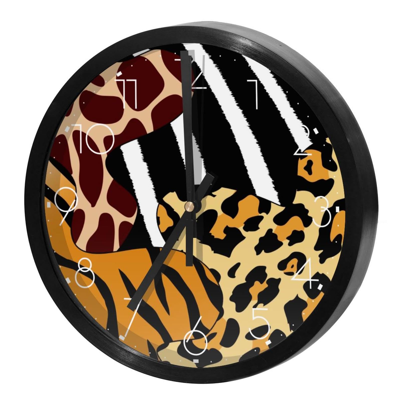 Horloge murale quartz silencieuse motif tigre et girafe pour salon