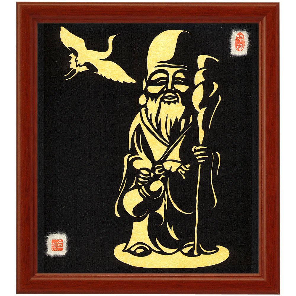 Amazon.co.jp: 色紙サイズの額装仕立て開運切り絵『七福神・福禄