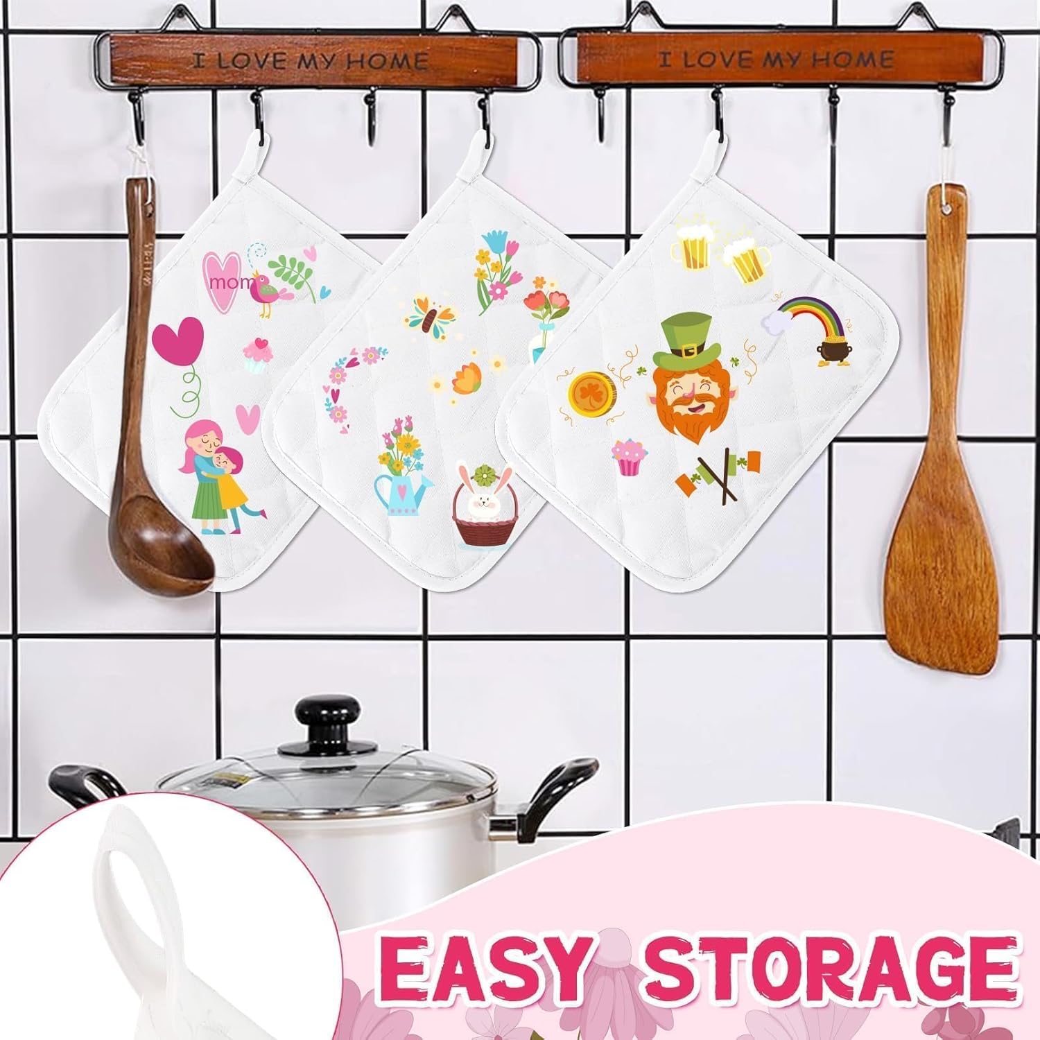 16 Sets DIY Pot Holders Craft Set White Blank Pot Holders Bulk Cloth Heat Resistant Hotpads with 24 Colored Marker Pens DIY Craft Project Set for Kitchen Cooking Baking Activities Mother's Day