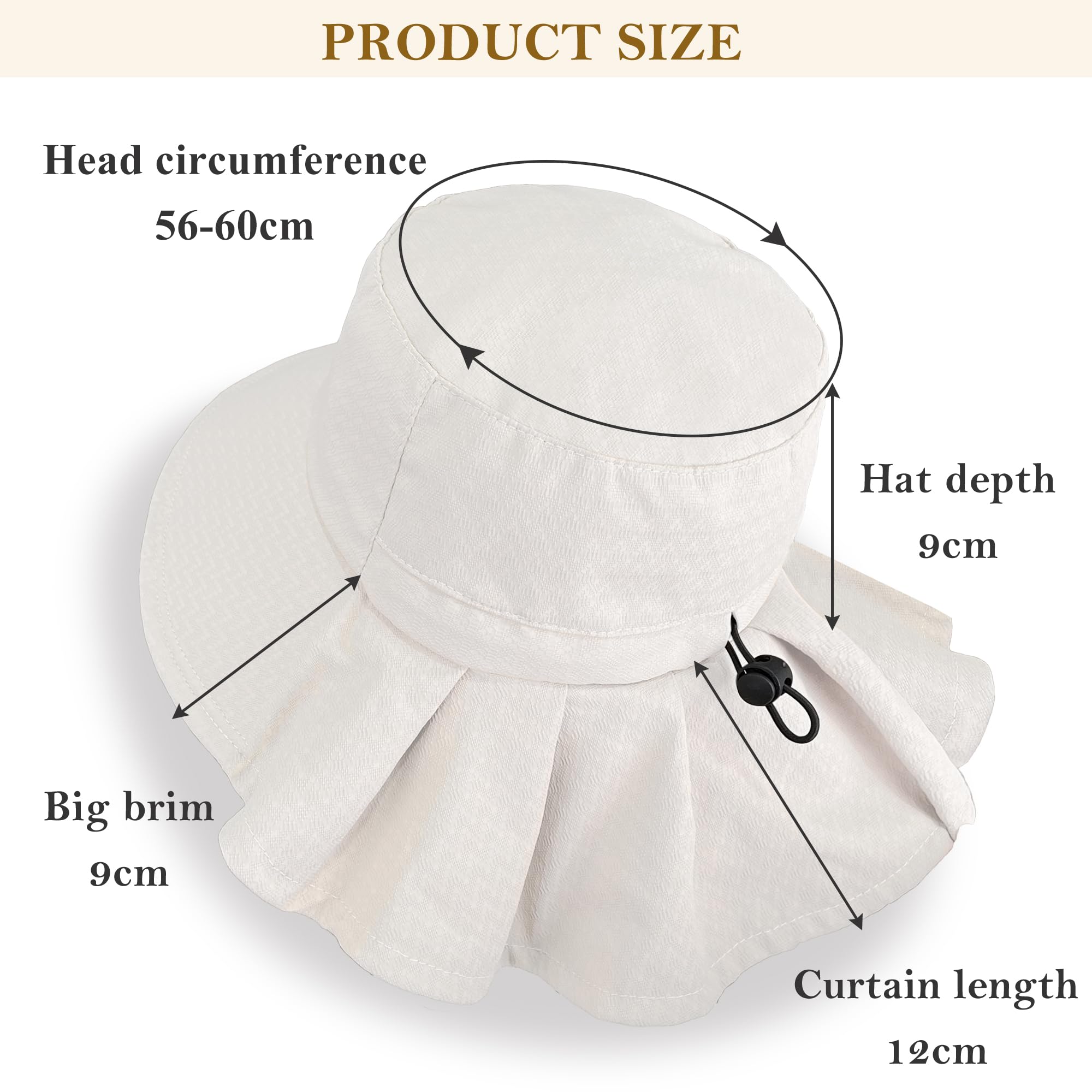 ehsbuy Chapeau Soleil Femme Coton Bobs Femme Ete Large Bord Pliable Lady Bucket Hat avec Cou et Mentonnier Réglable pour L'extérieur Plage Jardinage et Safari