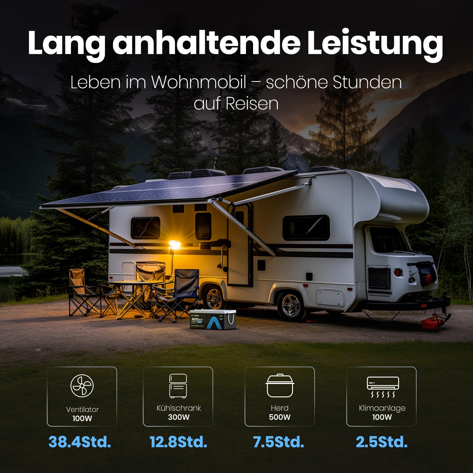 VATRER POWER 12V 300Ah Selbstaufheizende LiFePO4 RV- & Wohnmobil-Batterie, APP-Überwachung, integriertes 200A BMS, 3840 Wh nutzbare Energie, über 5000 Zyklen – Ideal für RV und Wohnmobil