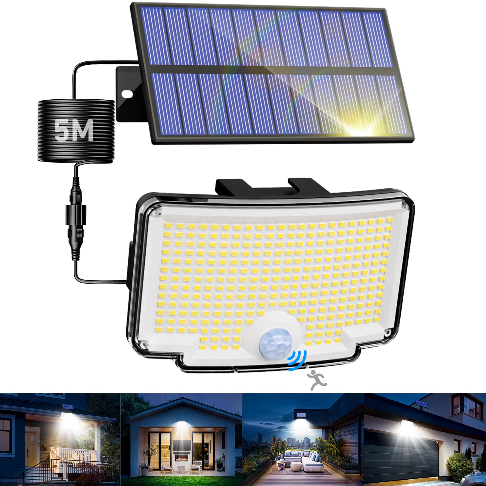 nipify Solarlampen für Außen mit Bewegungsmelder, 318 LED 3 Modi Solar Aussenleuchte IP65 Wetterfest, Weitwinkelbeleuchtung Hell Solarleuchte Solarstrahler für Aussen Outdoor Hauswand Garten