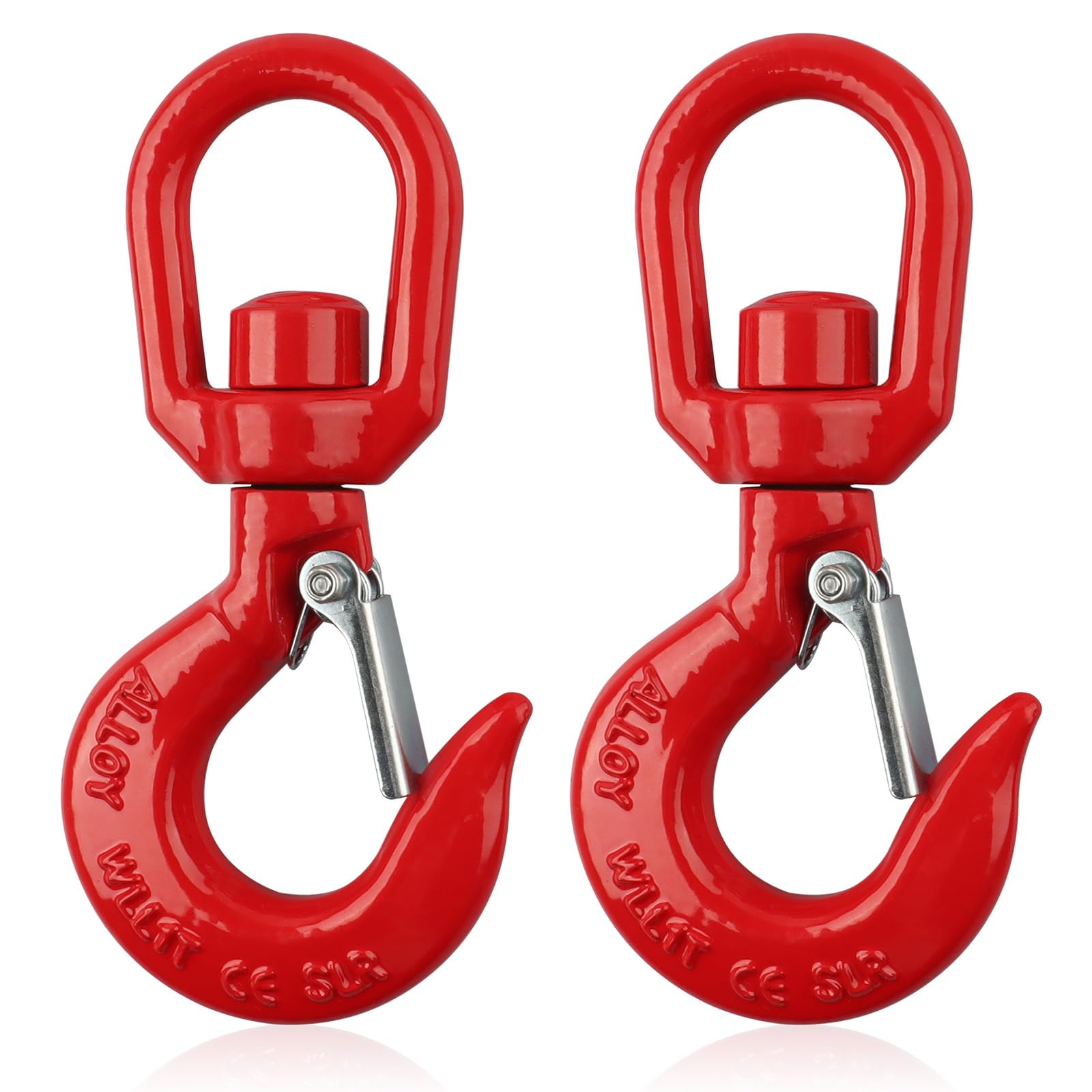 WENHUALI 2Pcs 1 Ton Swivel Lifting Hook Heavy Duty, Round Rotating Hook with Safety Latch, High Quality Alloy Steel Resistant Corrosion for Lifting