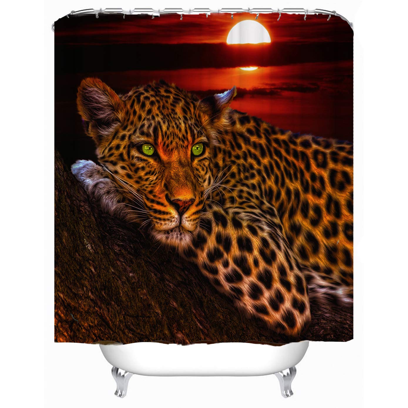 hipaopao African Safari Leopard Shower Curtain Wildlife Animal Cheetah Fabric Shower Curtains Sets Bathroom Decor with Hooks Waterproof Washable 72 x 72inches Red Brown Black