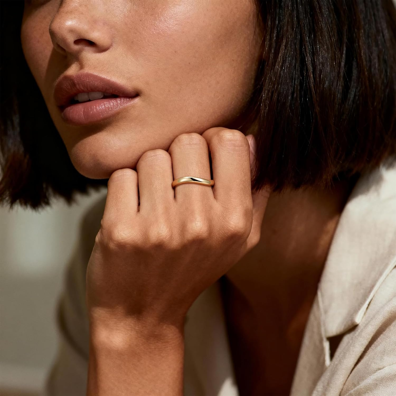 MSBLUE® 5.5mm Wavy Dôme Rings for Women, Stackable Ring with14K Gold Over Sterling Silver