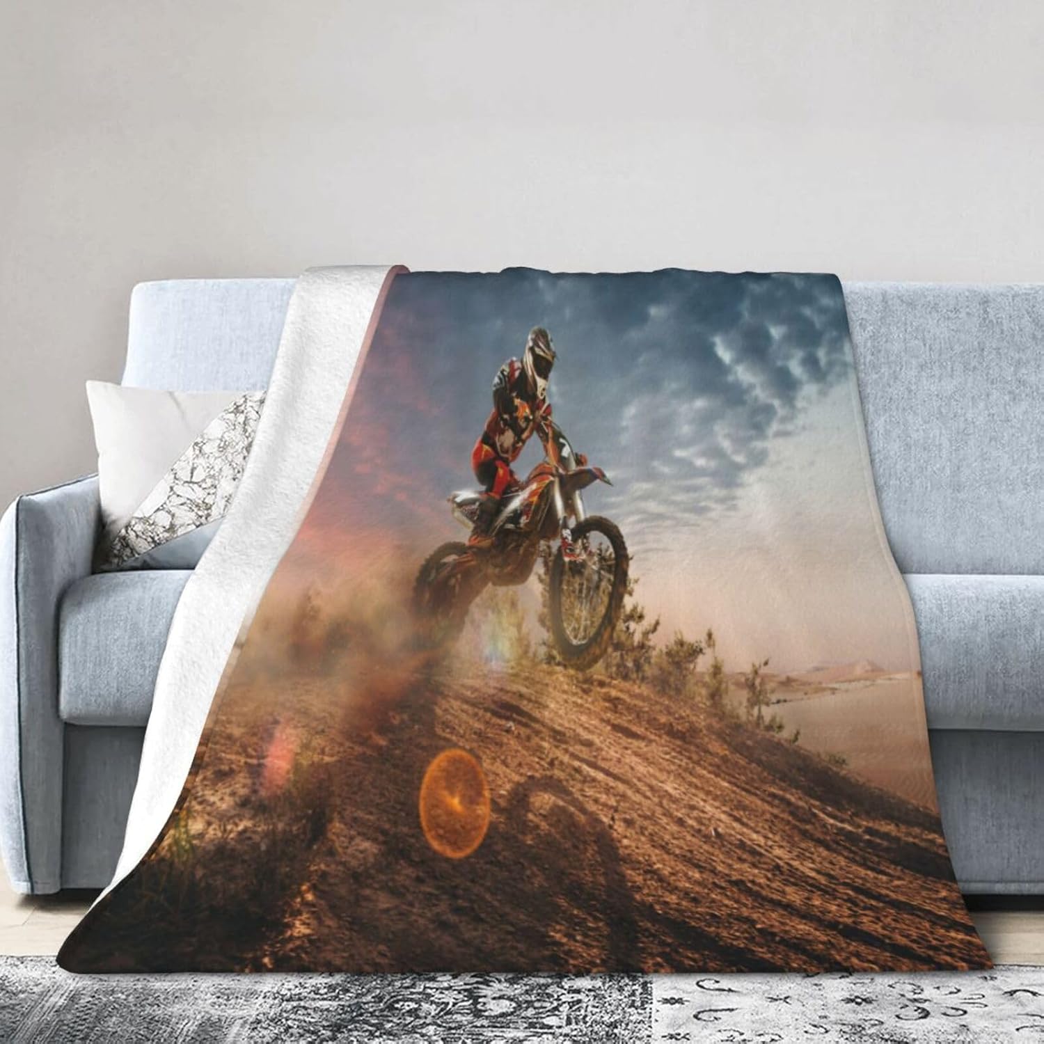 Motocross Sport Motorcycle Vehicle Blanket Soft Dirt Bike Throw Blanket for Boys