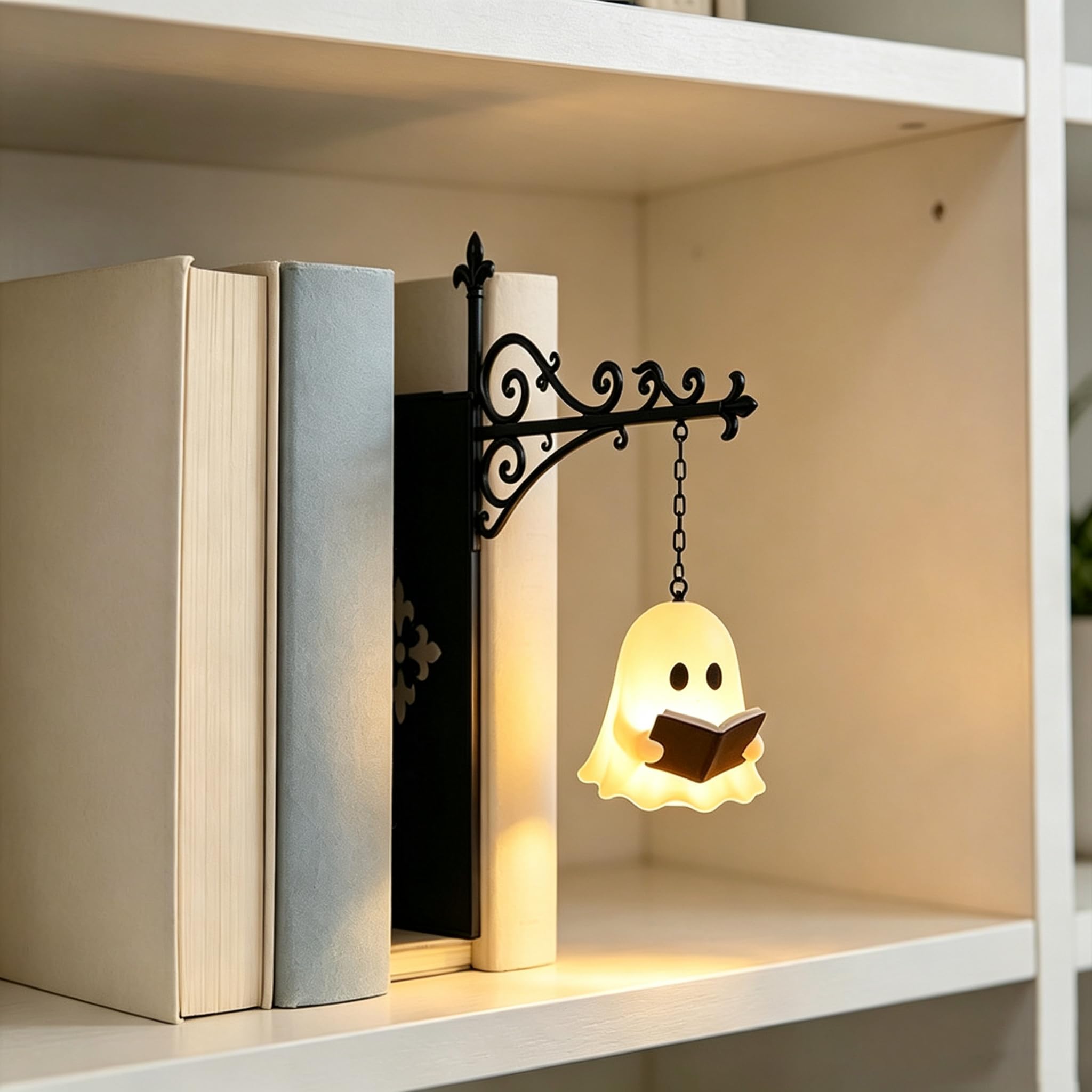 Library Lantern Mini Bookshelf Ghost Lamp, LED Reading Bookshelf Ghost Lights with Bookend-Style Base, Warm Book Light for Book Nook, Home Library, Study and Reading Corner, Gift for Book Lovers