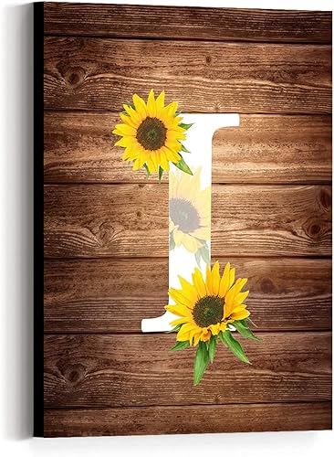Lienzo decorativo de pared con letras I para decoración de pared, lienzo con letras I y girasol, para decoración de pared del hogar, sala de estar,