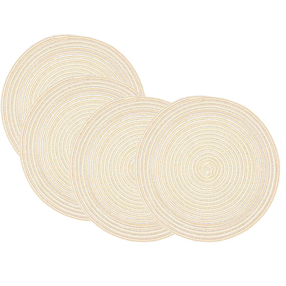 Scf2017 Beige Set Of 4 Round Woven Cotton Yarn Placemats 30Cm Table Mats(Beige)