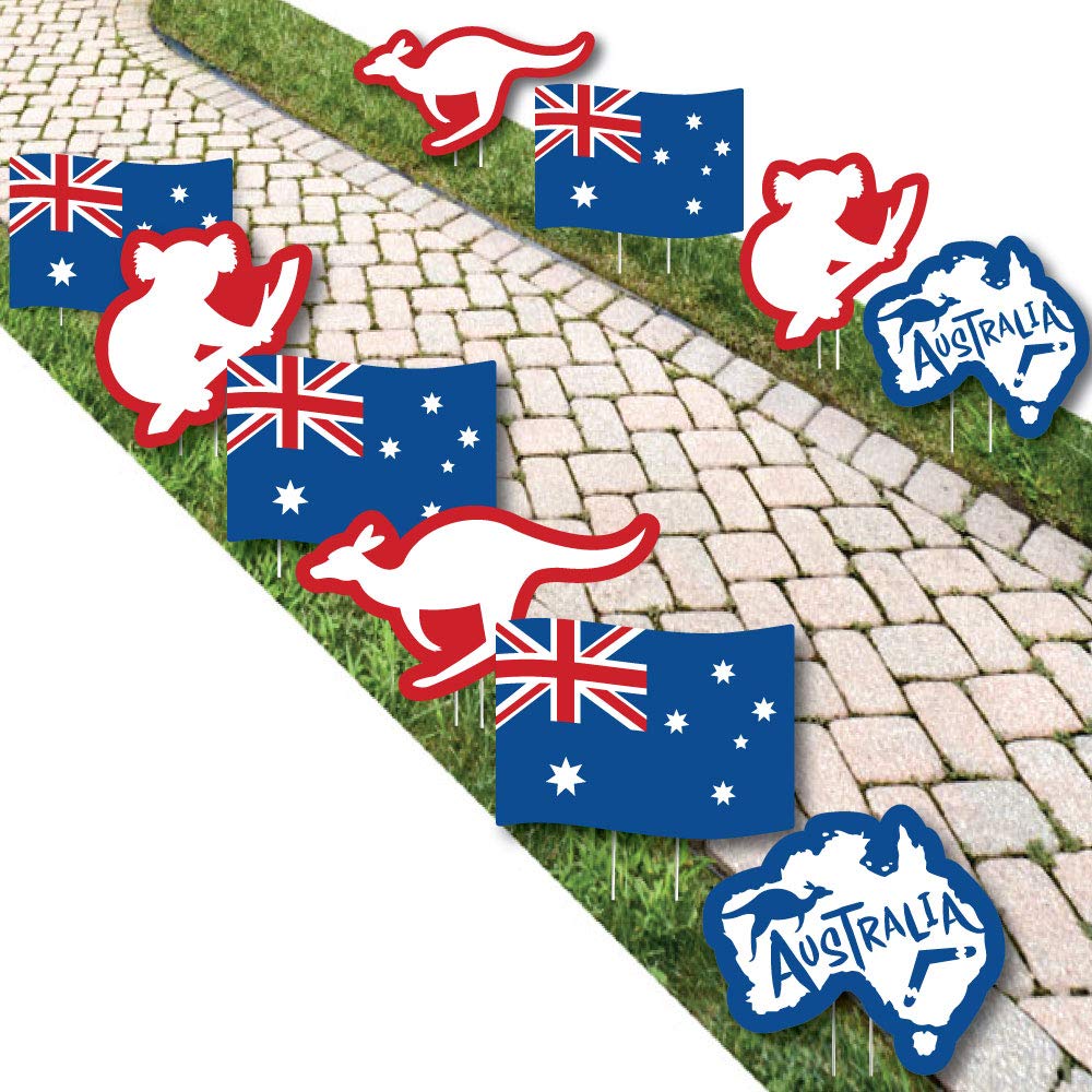 Big Dot of Happiness Australia Day - Koala Bear, Kangaroo, Australian Flag Lawn Decorations - Outdoor G’Day Mate Aussie Party Yard Decorations - 10 Piece