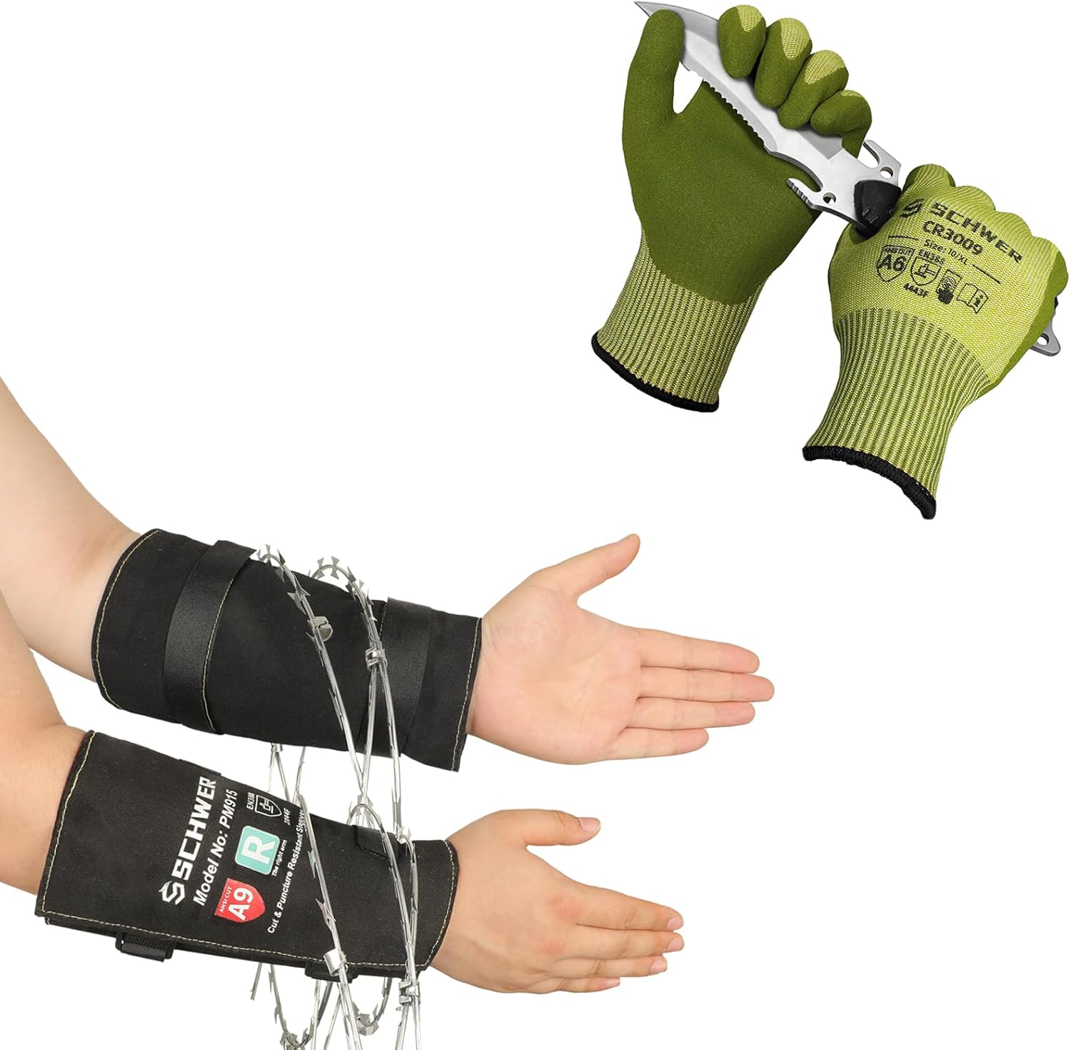 Schwer 2 Pairs Size S ANSI A6 Cut Resistant Fishing Gloves+1 Pair ANSI A9 Cut & Level 5 Puncture Resistant Arm Sleeves