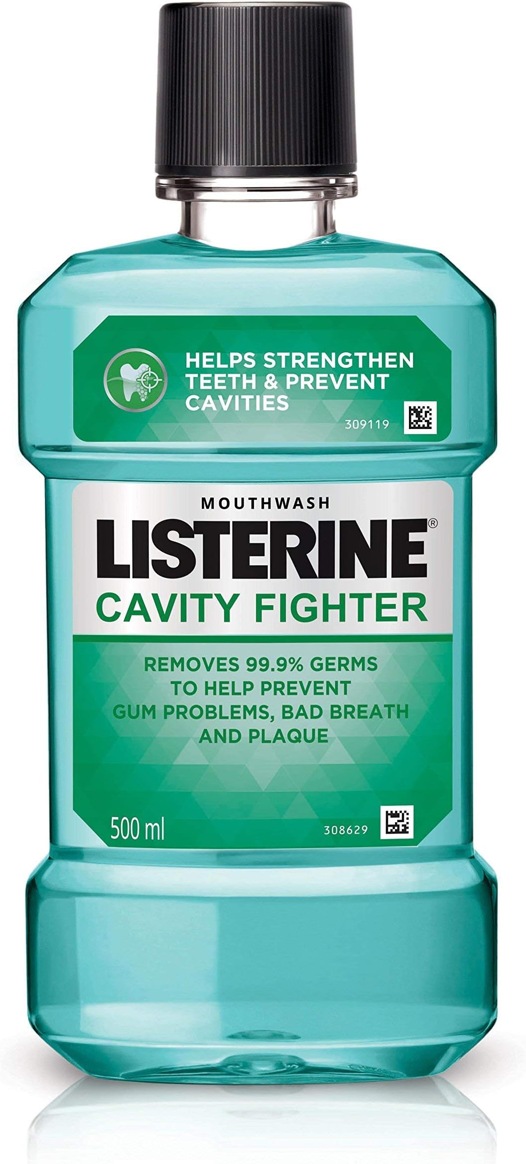 Listerine Cavity Fighter Mouthwash Liquid, Removes 99.9% Germs, prevents cavities, 500ml