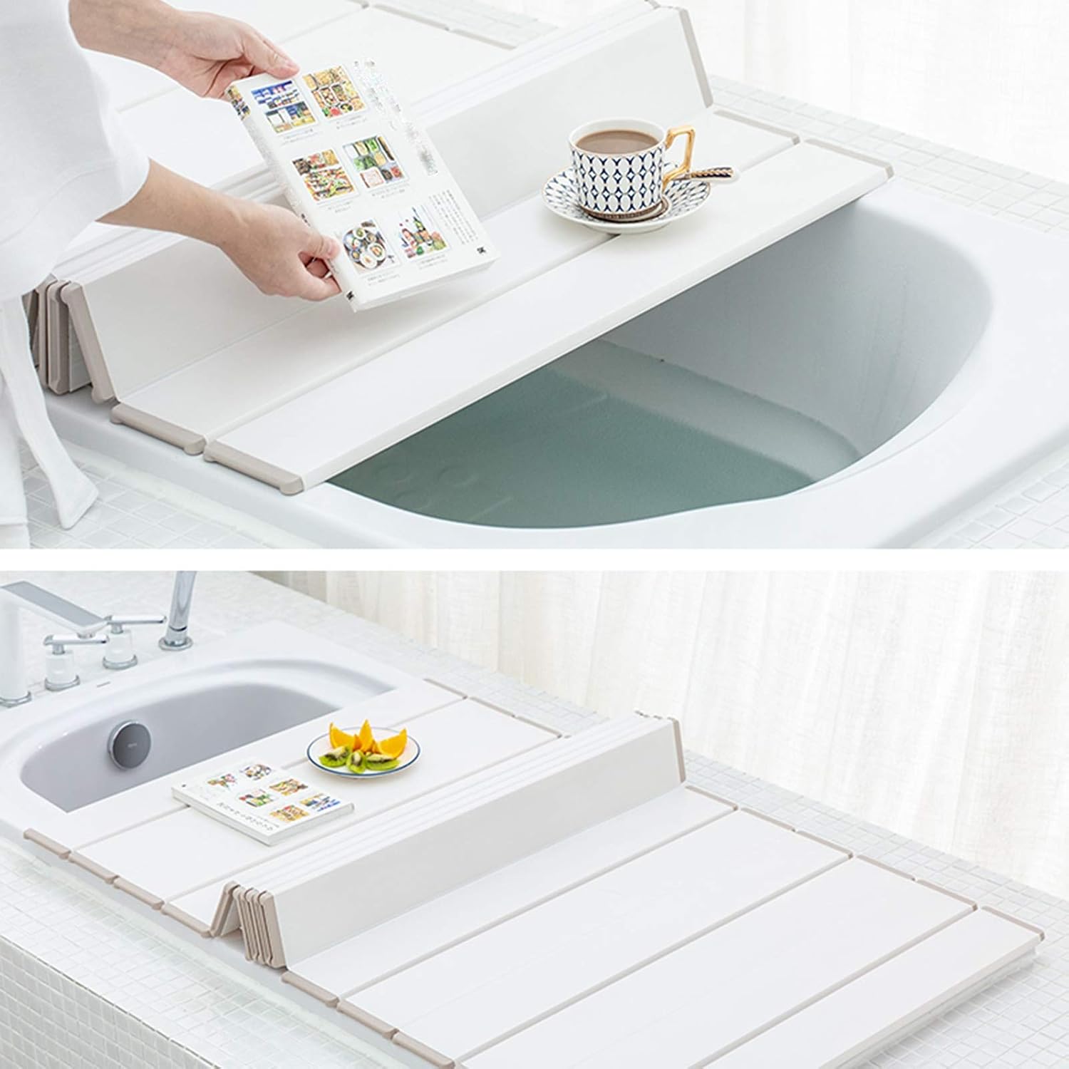 Bathtub Cover Folding Bathtubs Trays Bath Insulation Board Polypropylene Storage Rack for Book Phone Tablet 6 Size Optional (Color : White Size : 70cmX140cm) (White 75cmX150cm)