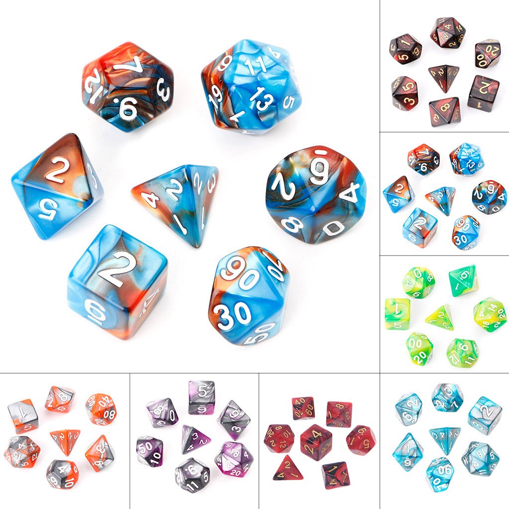 Set De 7 Dés Polyédriques Acrylique Transparent - Pour Jeux De Rôle (D&D, Etc.) | Dés Multicolores Modernes