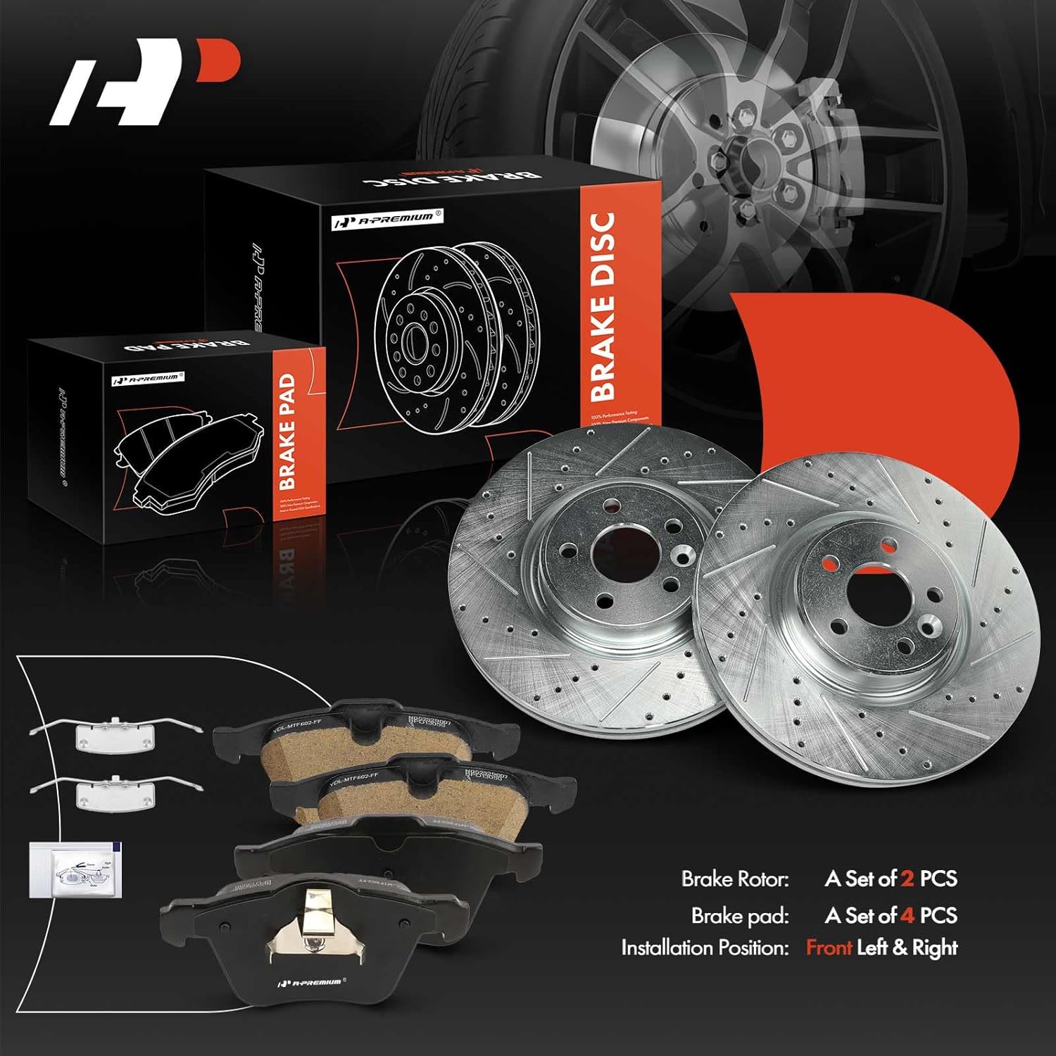 A-Premium 13.23 in (336 mm) Front Drilled and Slotted Disc Brake Rotors + Ceramic Pads Kit Compatible with Select Volvo Models - S60 2013-2018, XC70 2008-2016, S80 2007-2016, V60, V70, 6-PC Set