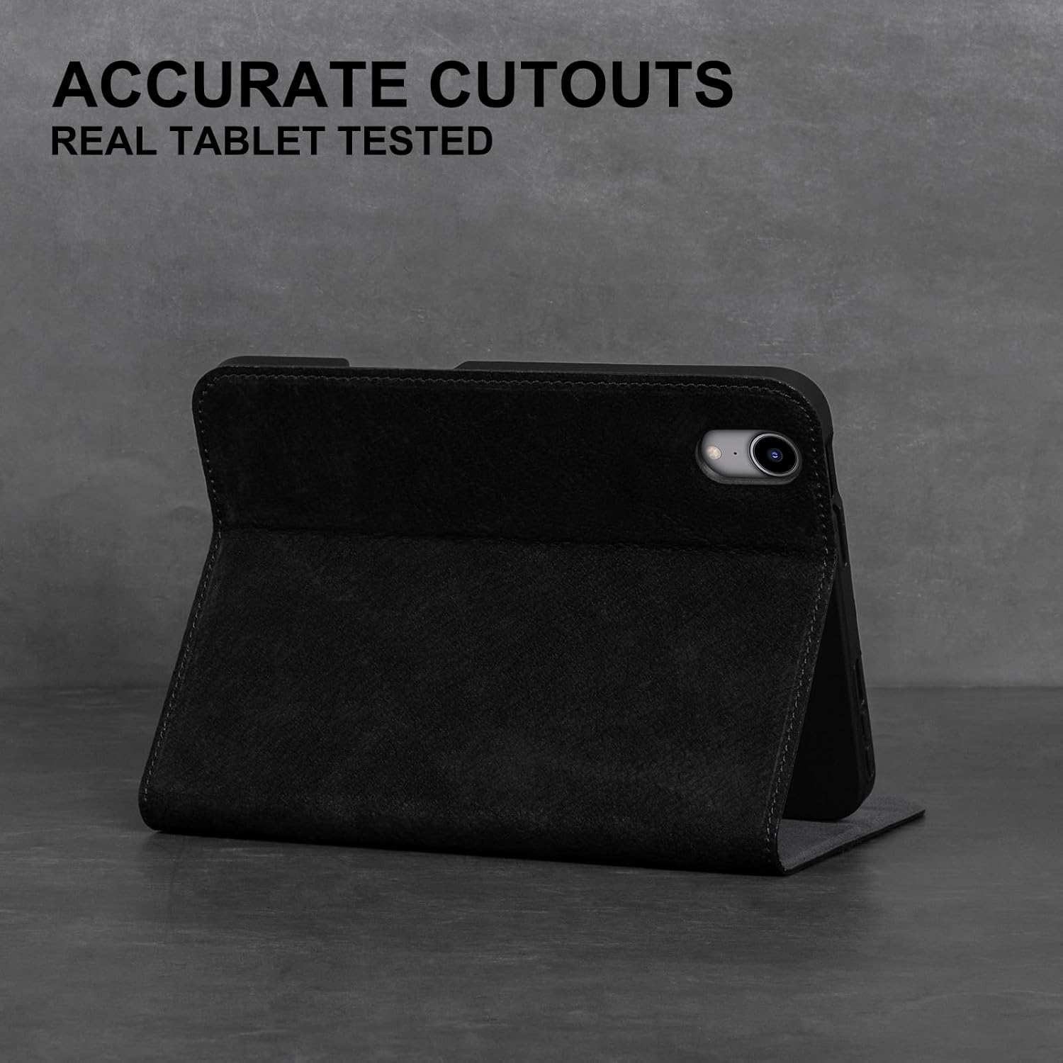 Gexmil Premium Leather Case for iPad mini 7 (A17 Pro) 2024 / iPad mini 6 Generation 2021 8.3 Inch,Pencil Holder, Magnetic Closure,Shockproof Cowhide Cover,Adjustable Stand,Sanded Black