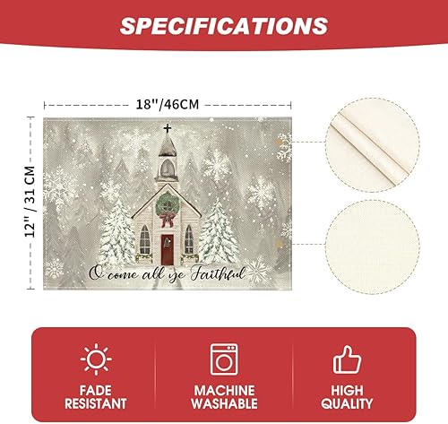 Miniatura 6 de Artoid Mode Juego de 4 manteles individuales con diseño de árboles de Navidad, copos de nieve, de 12 x 18 pulgadas, para decoración de fiestas,