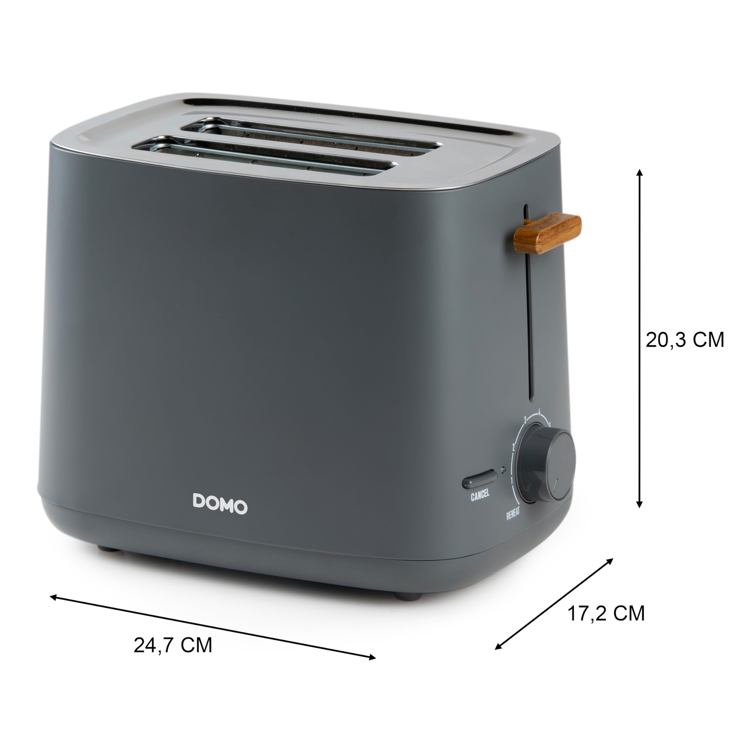 DOMO DO965T Toster 'Wood You' - na 2 tosty - matowy - szary