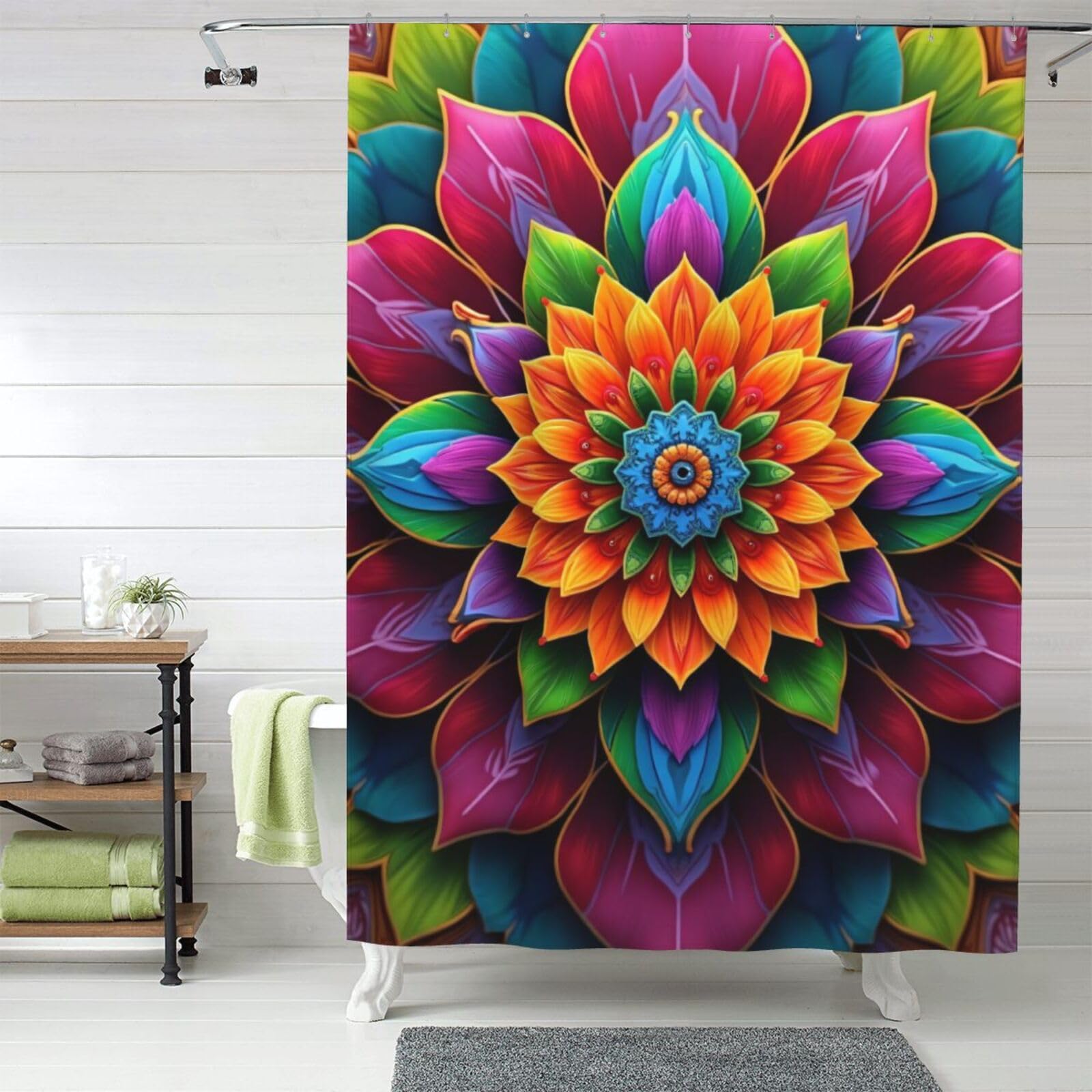 Rideau de douche floral abstrait 152x183 opaque en tissu avec crochets