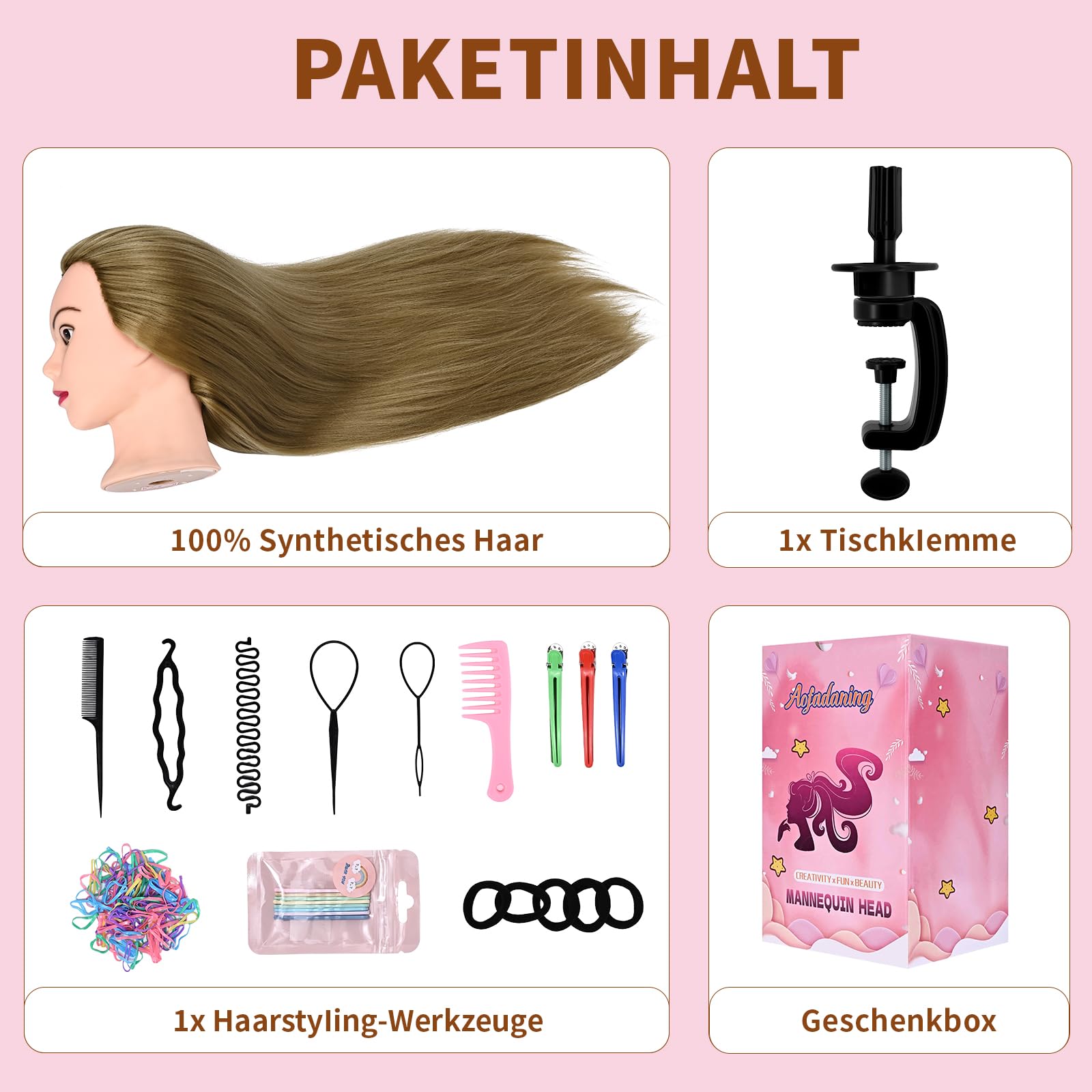 28-Zoll Frisierkopf Kinder mit Perücken Puppenkopf zum Frisieren Mädchen Trainingsköpfe Friseure Ständer Goldgelb