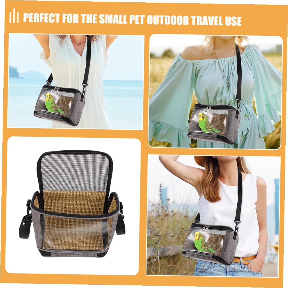 Small Pet Carrier Bag for Hamster and Rat, Portable Breathable Travel Carrier with Zipper, Gray Small Animal Carrying Pouch for Gerbil, Hedgehog, Guinea Pig Outdoors
