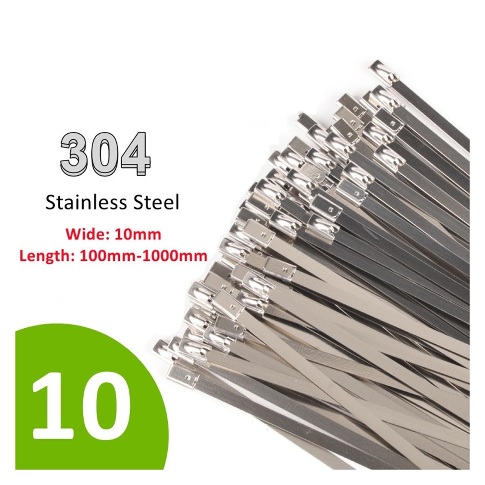 Opaski kablowe ze stali nierdzewnej 10 mm 0,39 cala 304 ze stali nierdzewnej wykrywalny powlekany metalowy zamek cumowniczy zamek błyskawiczny (50 szt., 10x400mm)