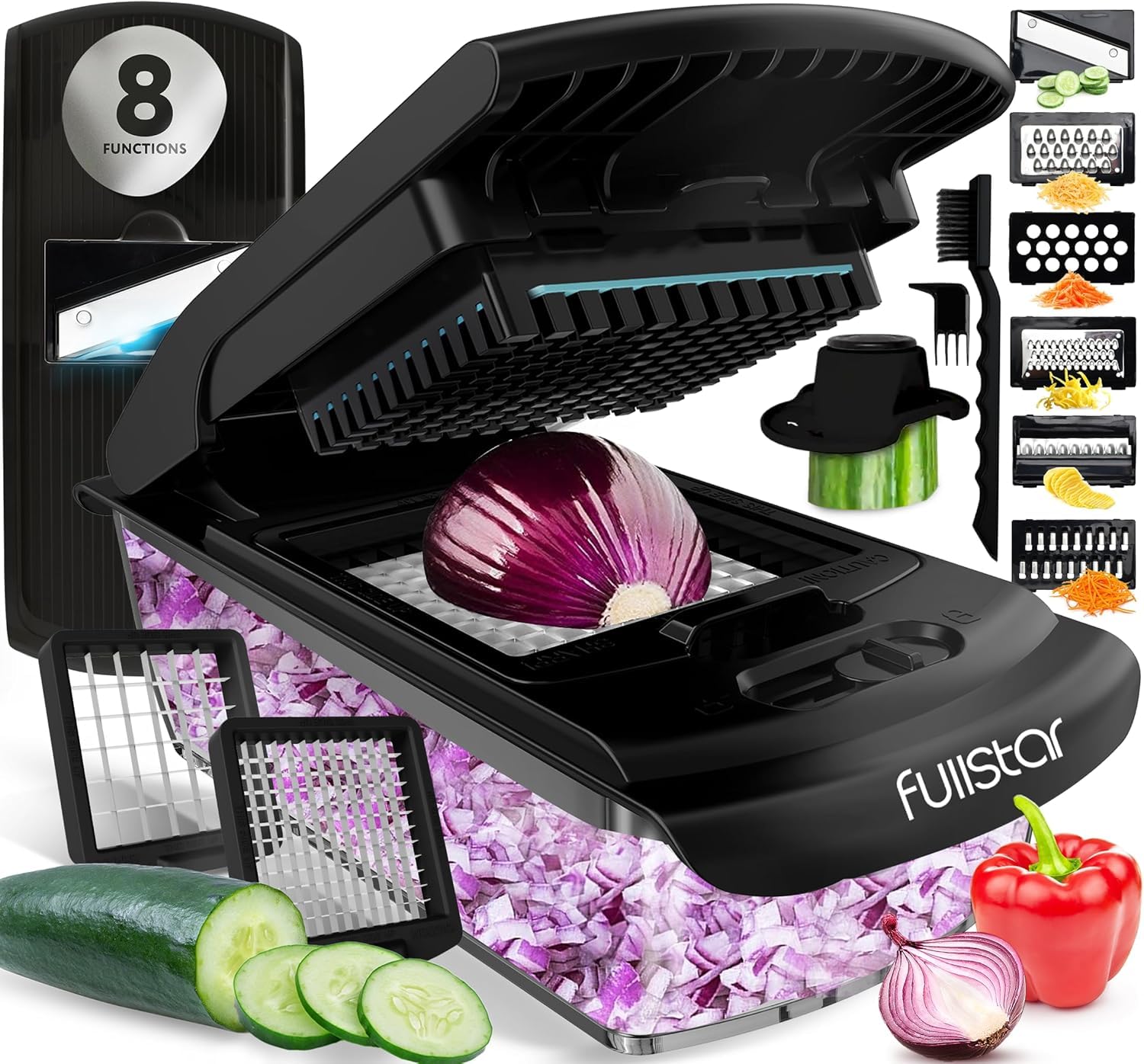 Fullstar The Original Pro Chopper - Vegetable Chopper and Spiralizer, Food Chopper with Container, Fruit Slicer, Kitchen Gadgets & Accessories, Home Essentials (All in 1, Black)