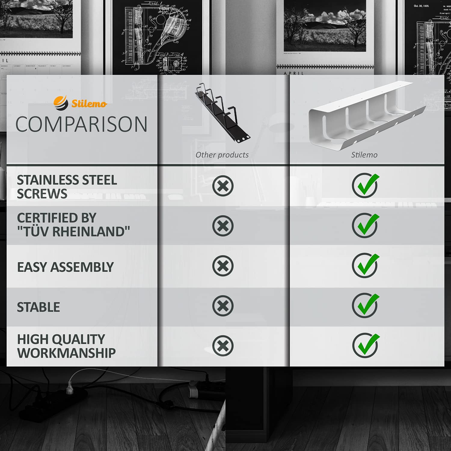 Under Desk Cable Management Tray, 2 Pack UltraSturdy Under Desk
