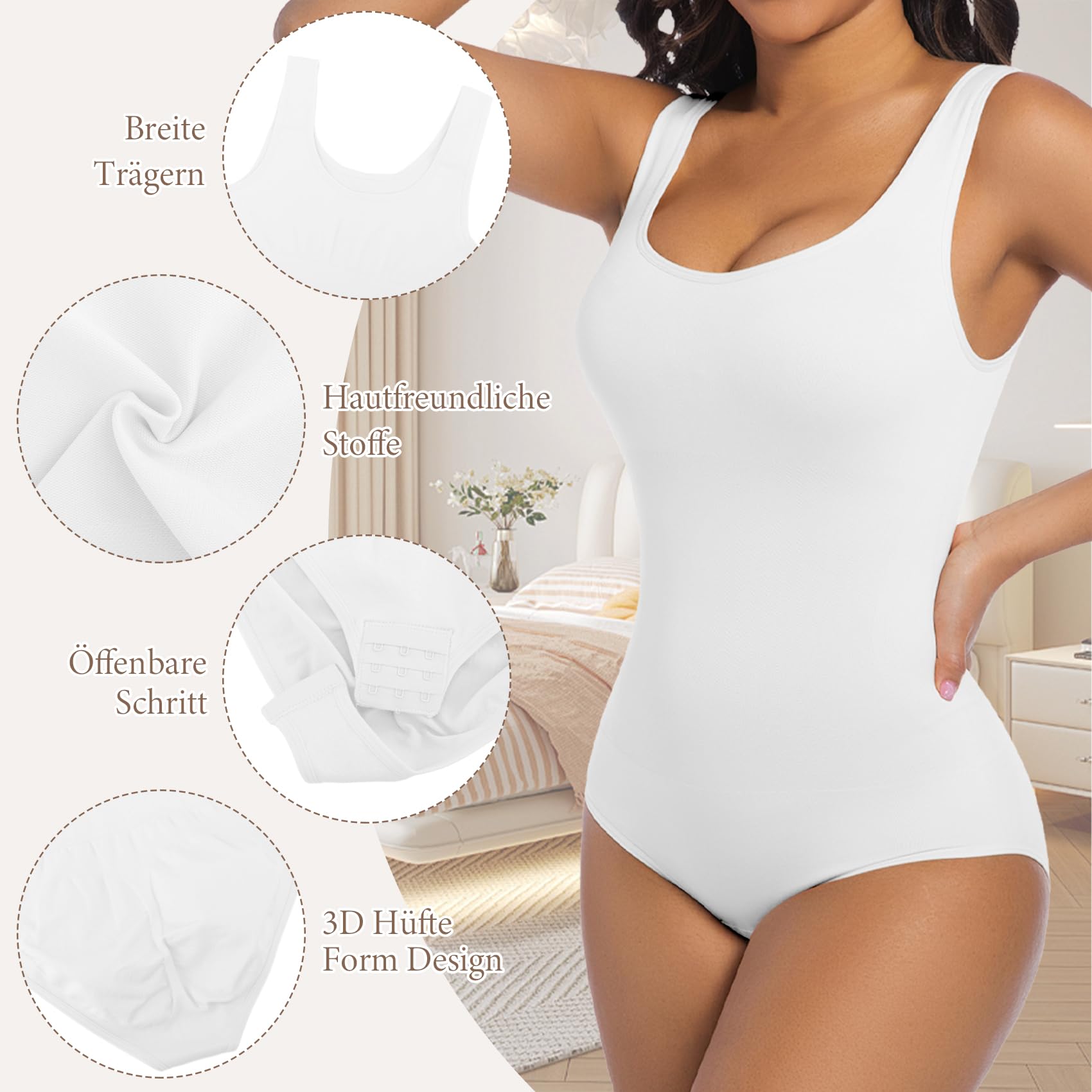 ONEW Shapewear Damen Body Shaper Bauchweg Miederbody Figurformende Tank Top Taillentrainer Sculpting Bodysuit