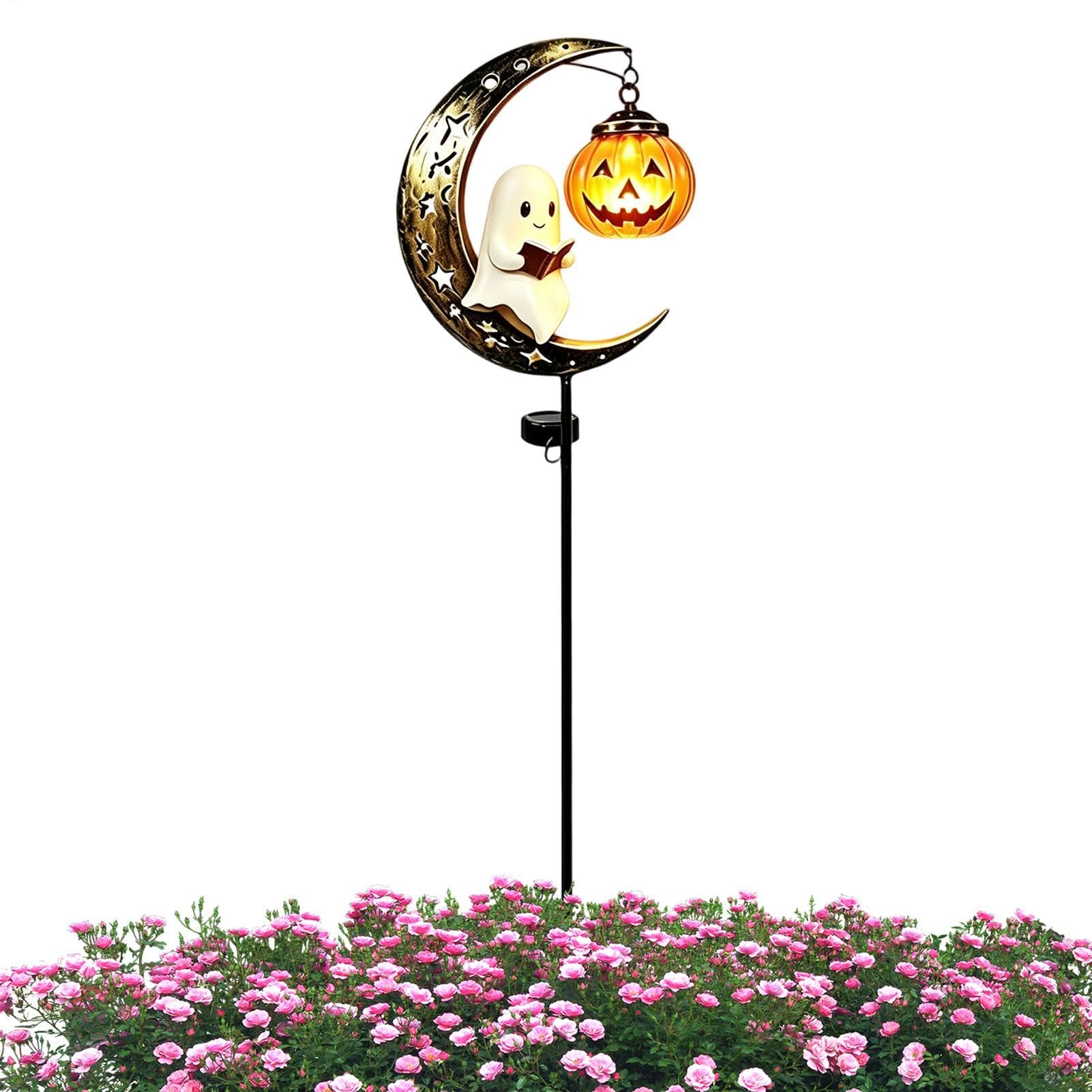 Halloween Lampy Solarne Na Palik Zewnętrzne Wodoodporny Palik Z Duchem | Dyniowe dekoracje świetlne ogrodowe Do Ogrodu Patio Chodnika Trawnika Dziedzińca Ścieżek Oczka Wodnego