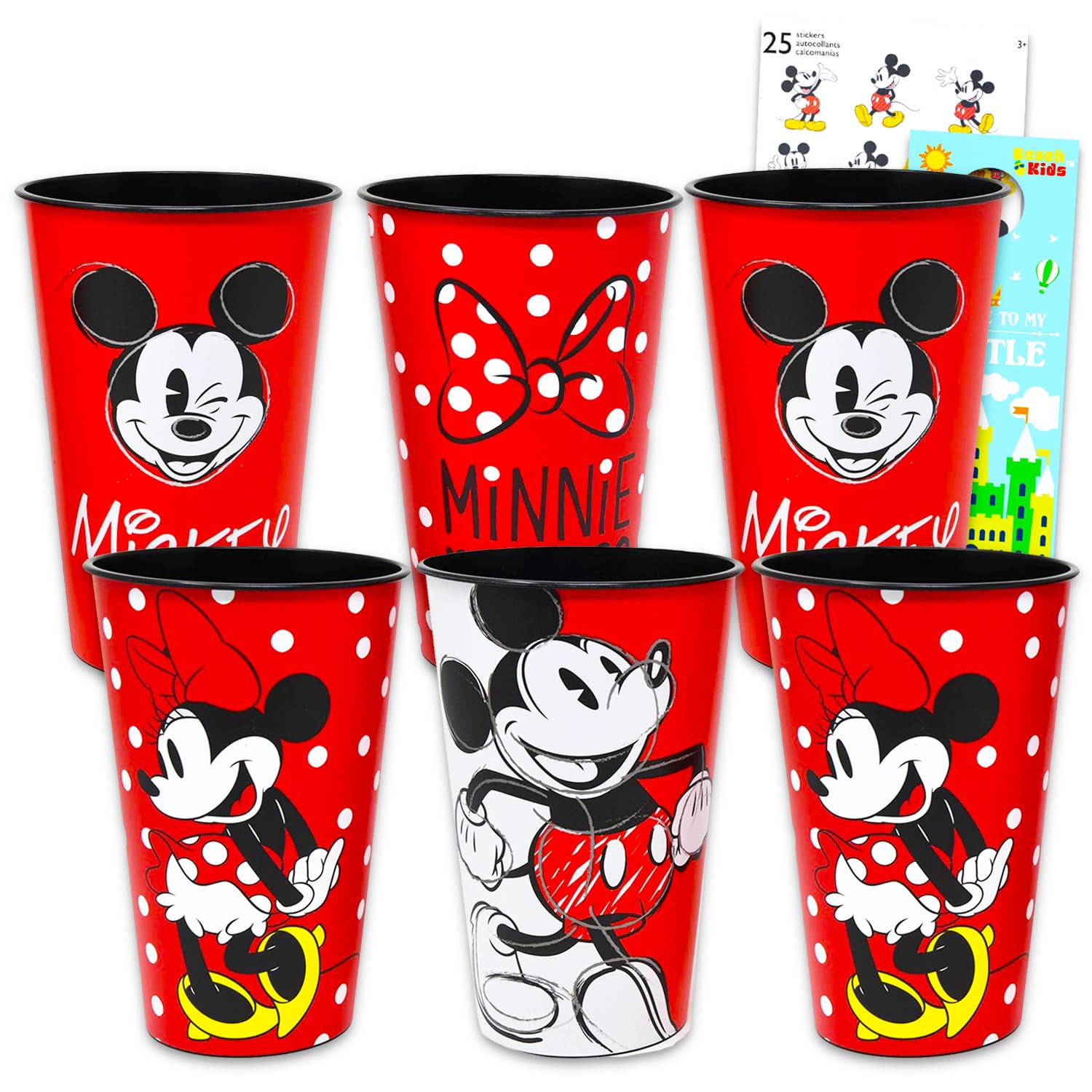Gobelets réutilisables Mickey et Minnie Mouse : lot de 6 verres plastique 710 ml avec stickers