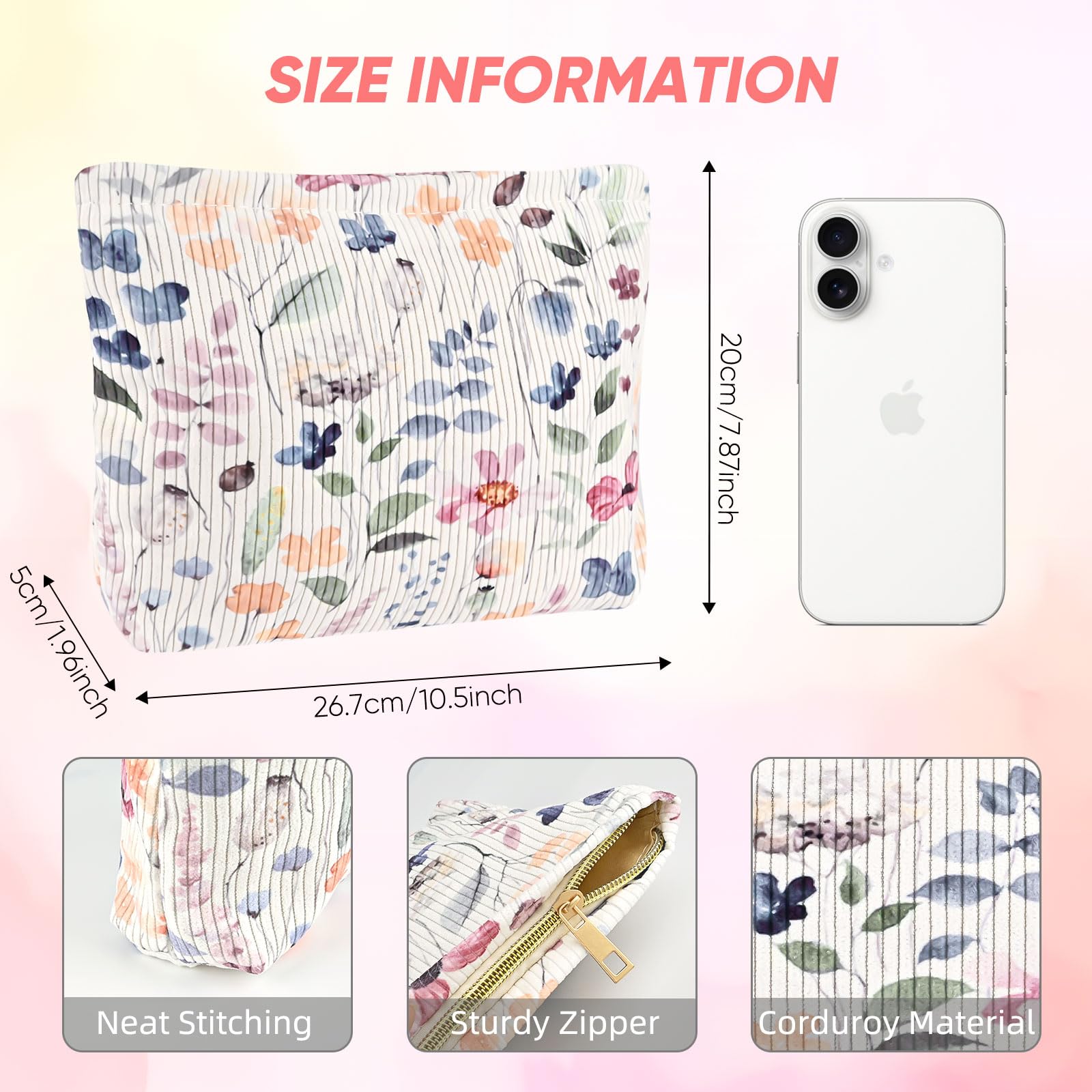 Ksriylm Cute Cosmetic Bag for Women,Floral Pattern Canvas Toiletry Organizer Storage with Purse Zipper,Small Multifunctional Travel Makeup Bag,Aesthetic Travel Toiletry Bags - Image 2