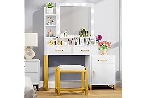 DWVO Vanity Table with Charging Station and Adjustable Lighting