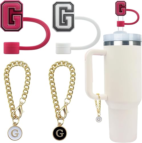 Vista 14 de Velaco 4 PCS Initial Letter Charm Accessories and Straw Cover Pack- Chains with Initial Letter for Stanley 20 30 40 oz Tumbler with Handle