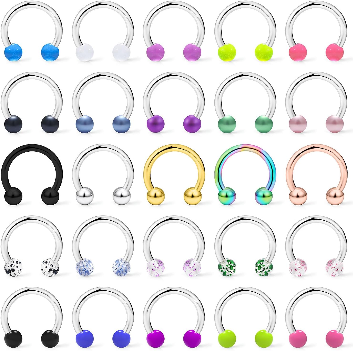 20/18/16/14G Horseshoe Septum Nose Lip Rings Smile Piercings 6/8/10/12/14/16mm Cartilage Helix Daith Earrings Surgical Steel Jewelry for Women Men