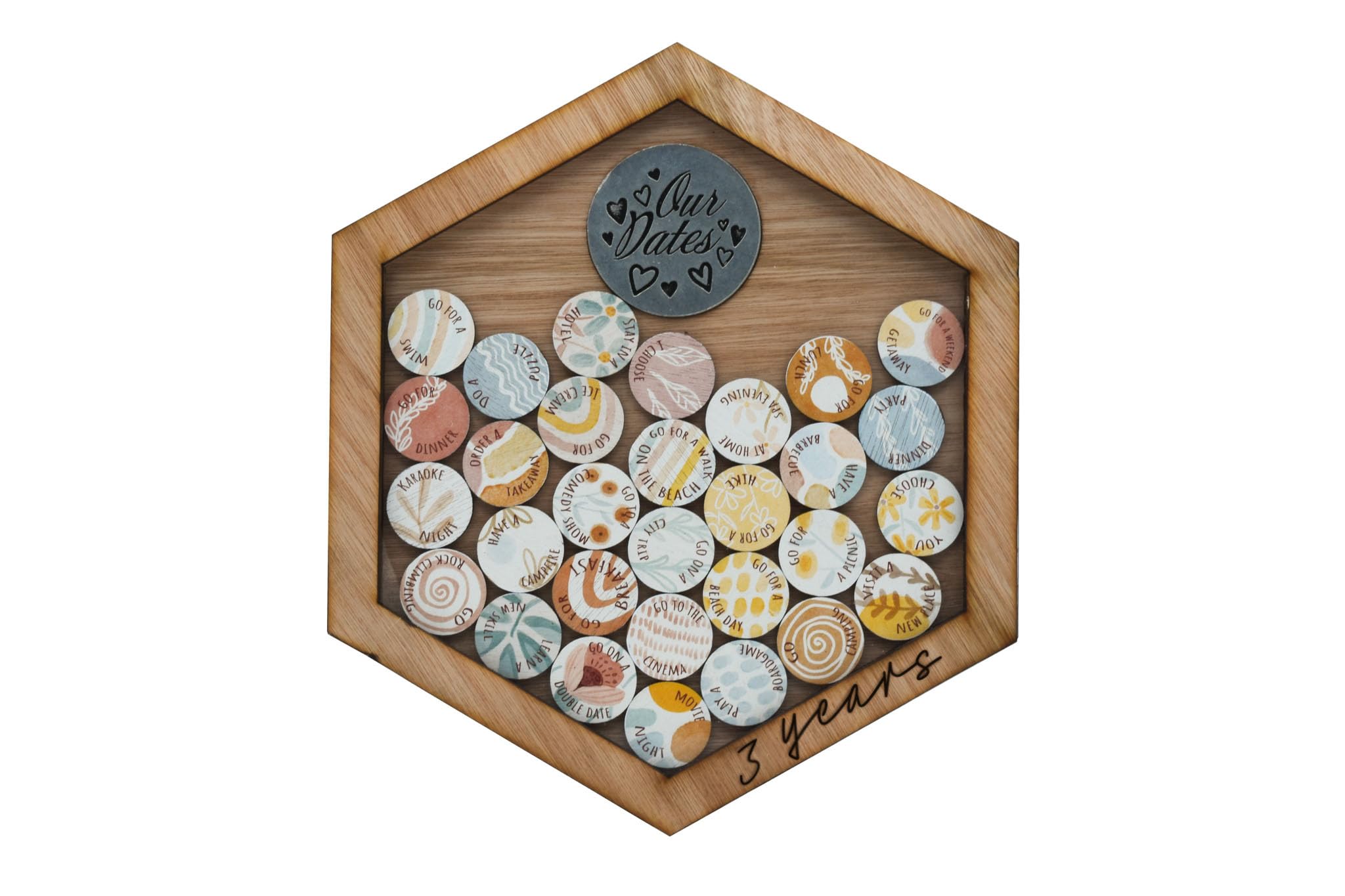 3rd Anniversary Date Night Token Hanging Frame Ornament - Create 30 3rd Anniversary Date Night Memories to Display (datenightframe03)