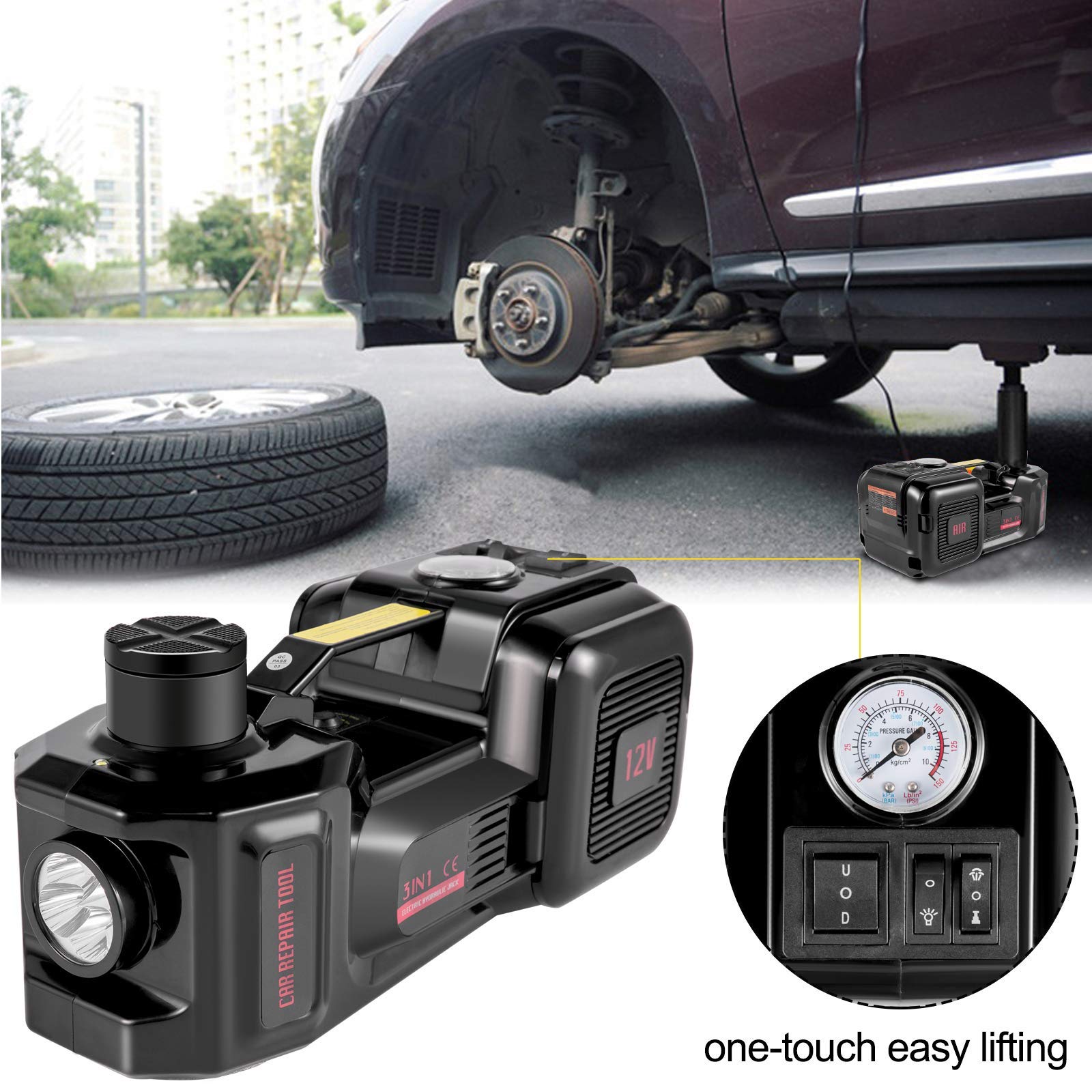 Cric per auto elettrico Cric idraulico per auto da 3 tonnellate, cric elettrico da pavimento con avvitatore a percussione elettrico, set di cric per SUV MPV Berlina Riparazione garage Cambio