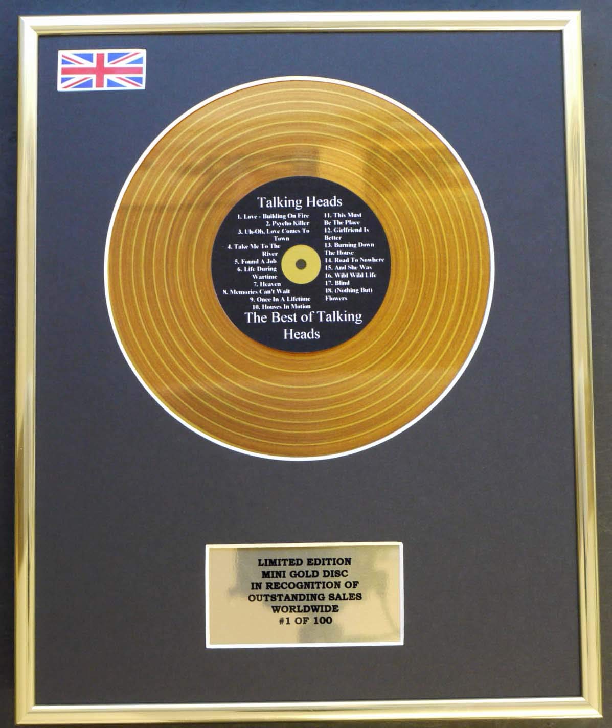 Limited Edition Mini Gold Disc Display Gold Talking Heads/Mini Disc Display/Limited Edition/Coa/The Best Of Talking Heads