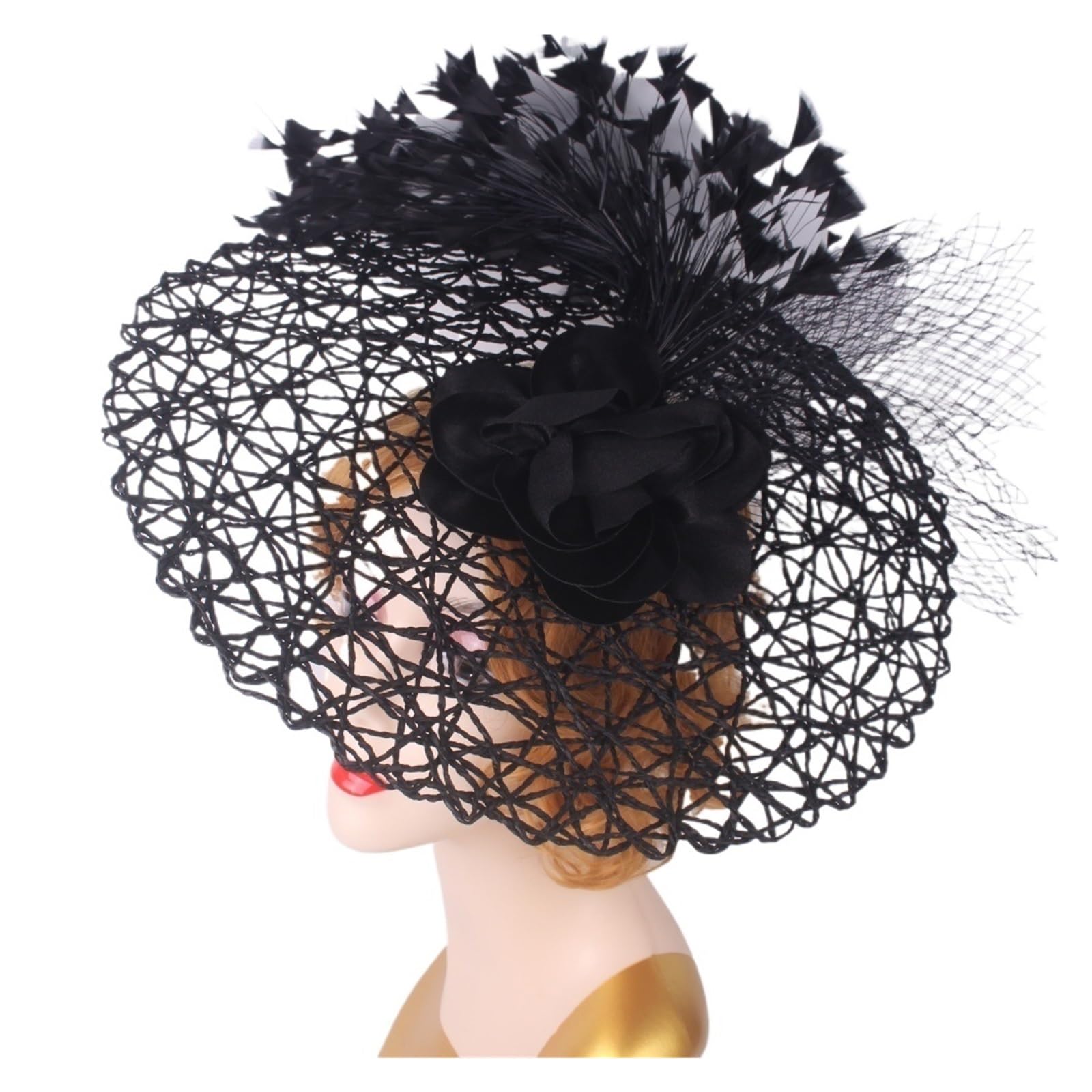 HEUchuan Fascinator Wedding Headpieces Women Flower Headwear for Hat Cocktail Fascinators Headband Bridal Pillbox Cap(Black)