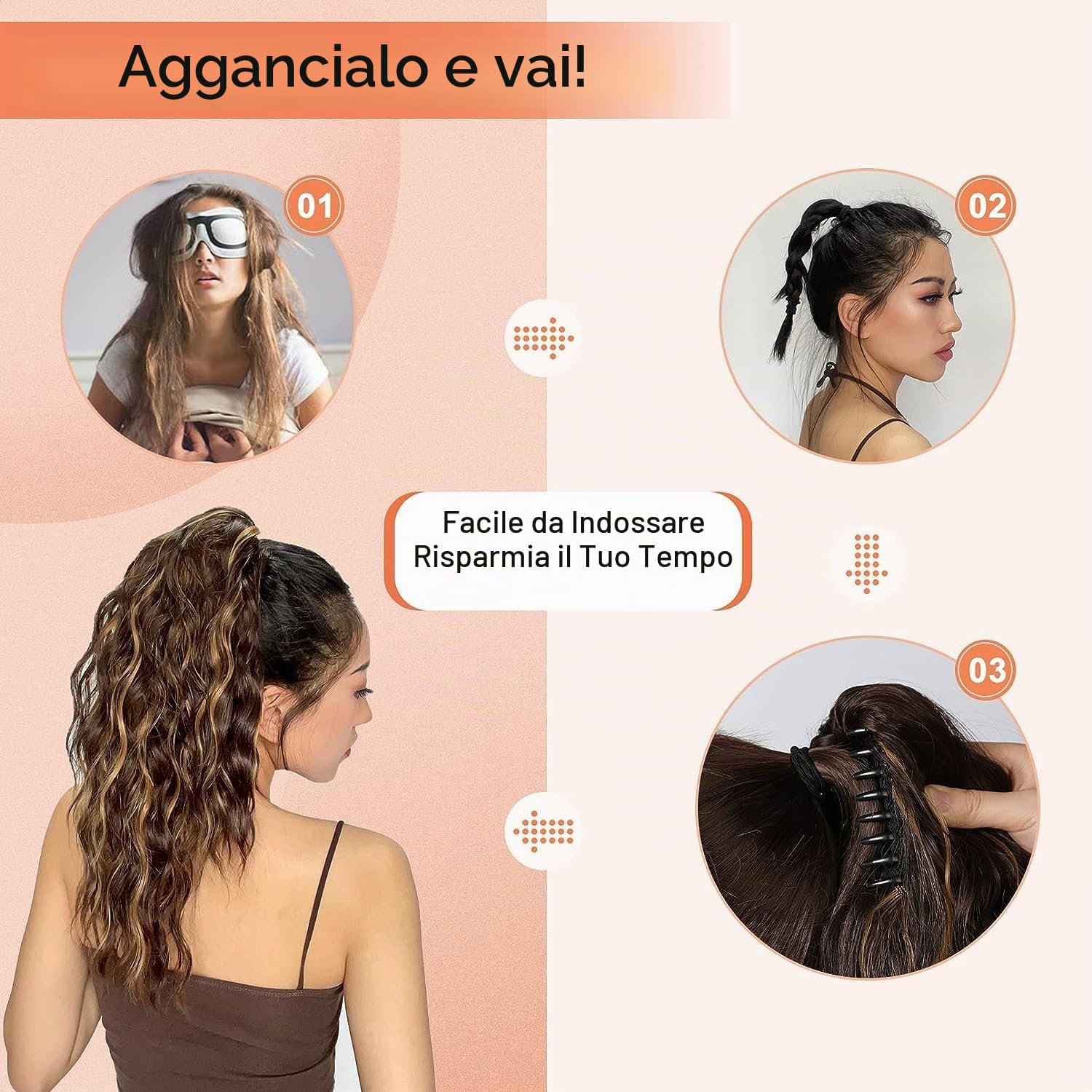 PORSMEER Extension di capelli sintetici naturali con clip, 45 cm di lunghezza, capelli sintetici naturali da donna