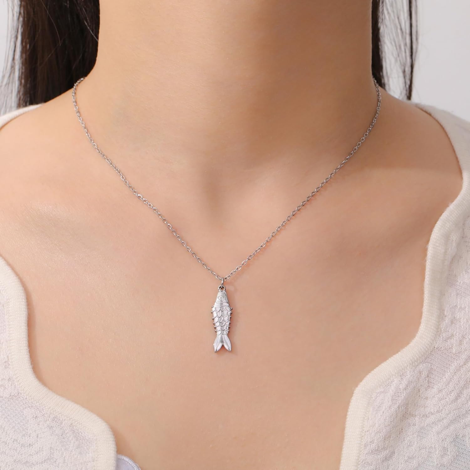 Fish Pendant Necklace for Women Stainless Steel Waterproof Fish Charm Necklace Boho Dainty Summer Ocean Minimalist Jewelry - Image 2