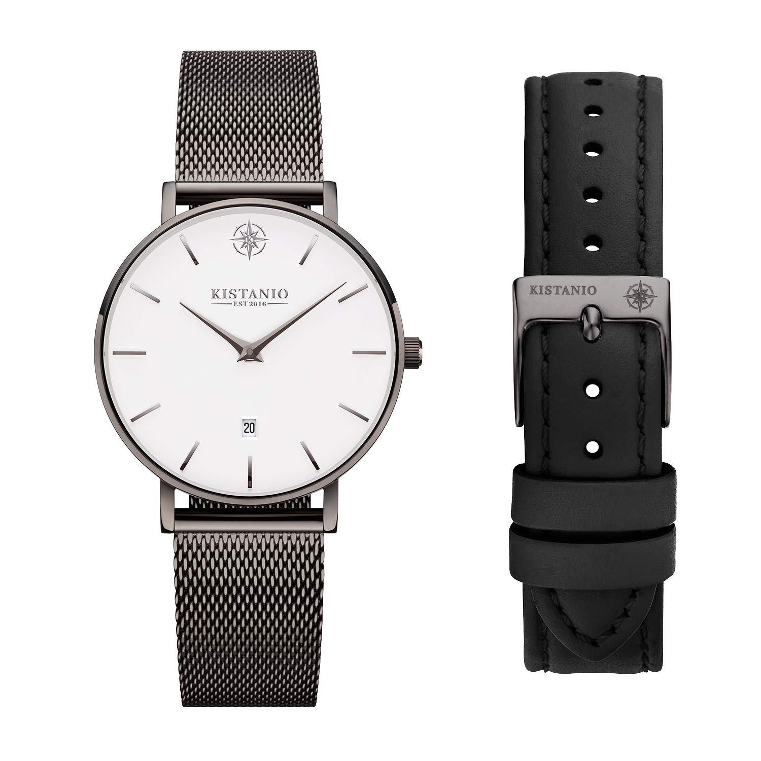 Petit Orologio da donna con vetro zaffiro e cinturino in milanese + cinturino in pelle GM-WH-M-L-BK