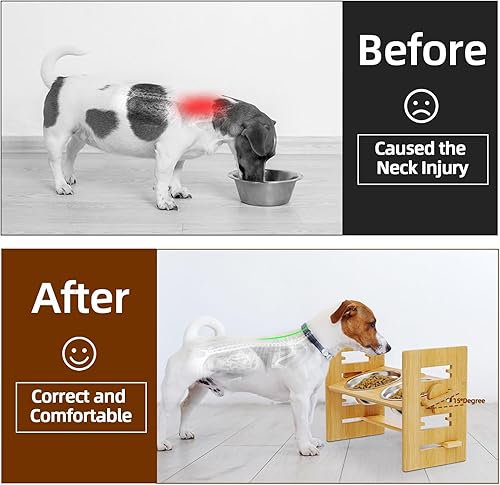 Miniatura 3 de Cuencos elevados de bambú para perros, cuencos elevados ajustables para perros pequeños, medianos y grandes, soporte de bambú para comida para
