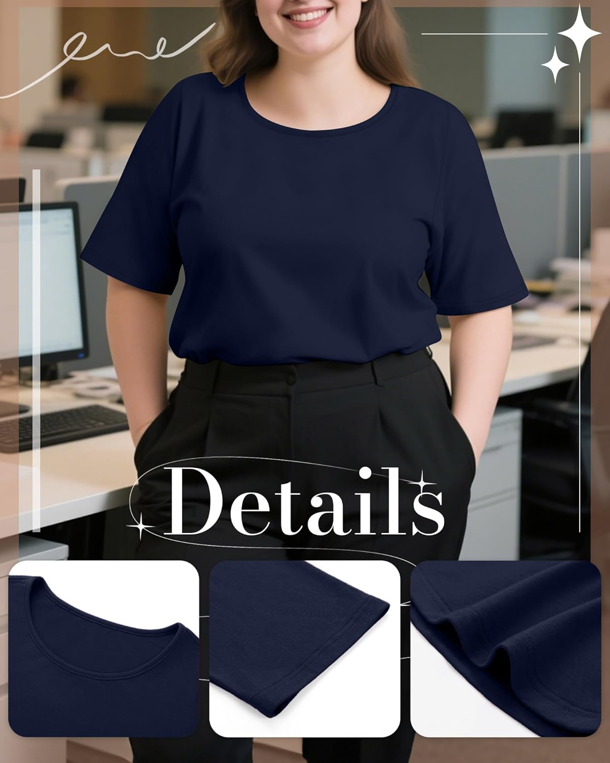 3 Pack Women's Plus Size Half Sleeve Shirts Crew Neck Irregular Hem Tops Loose Fit Casual Basic Tees - Image 6