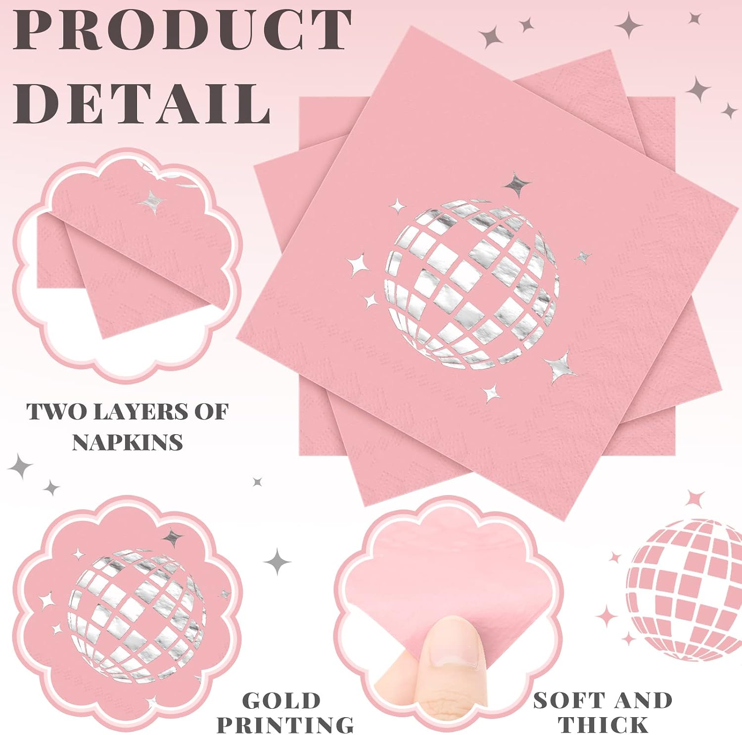 Geyoga 120 Sheets 70s Pink Disco Party Napkins Stylish Disposable 80s 90s Party Supplies Disco Ball Napkins Paper for Engagement Birthday Graduation Baby Shower Bachelorette Hip Hop Decorations