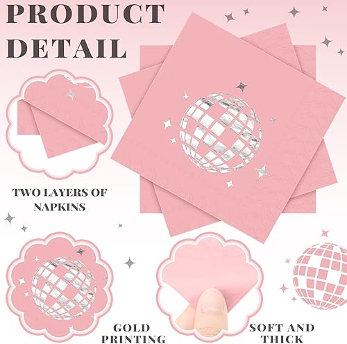 Miniatura 3 de Geyoga 120 hojas de servilletas de fiesta de discoteca rosa de los años 70, elegantes desechables de los años 80 y 90, suministros de fiesta
