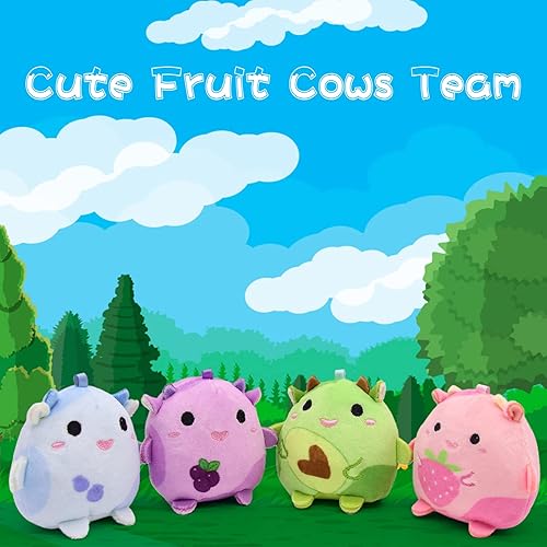 Miniatura 2 de Juego de 4 juguetes de peluche de vaca linda vaca de fresa kawaii vaca de arándanos vaca vaca vaca uva vva llaveros de felpa suave juguete de vaca