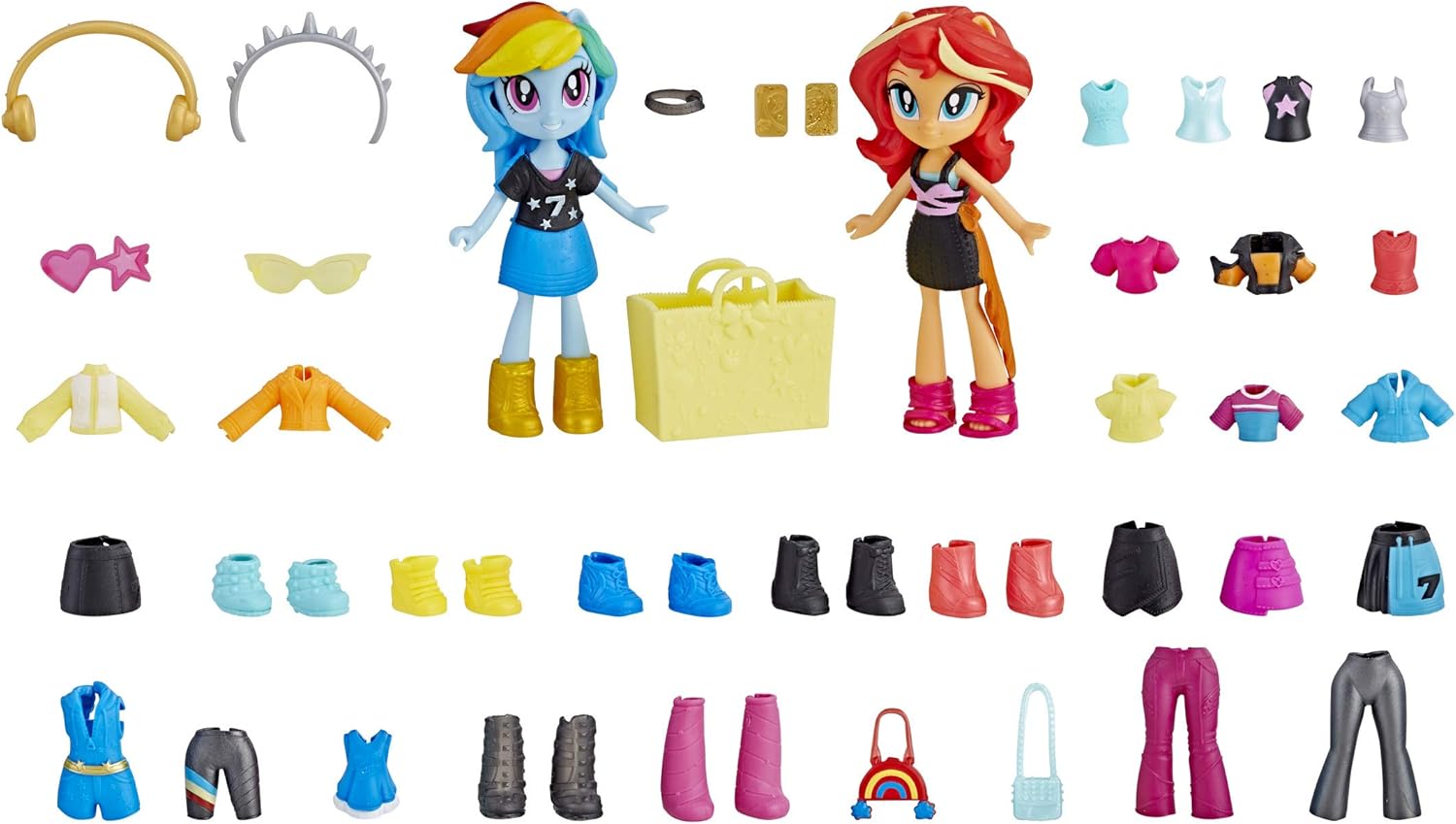 My Little Pony Equestria Girls Fashion Squad Rainbow Dash & Sunset Shimmer Mini muñeca Set con 40+ accesorios